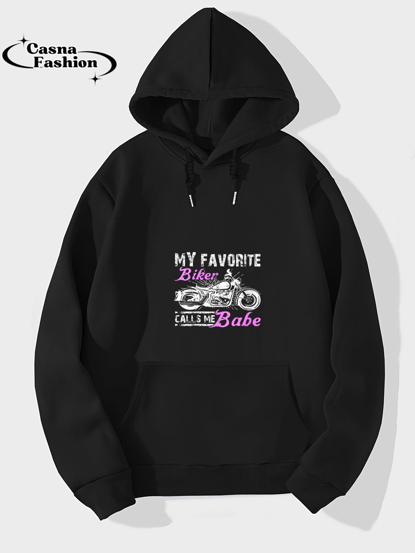 casnafashion_Hoodie_Womens My Favorite Biker Calls Me Babe Funny Valentine Biker V-Neck T-Shirt_hoodie_black hoodie