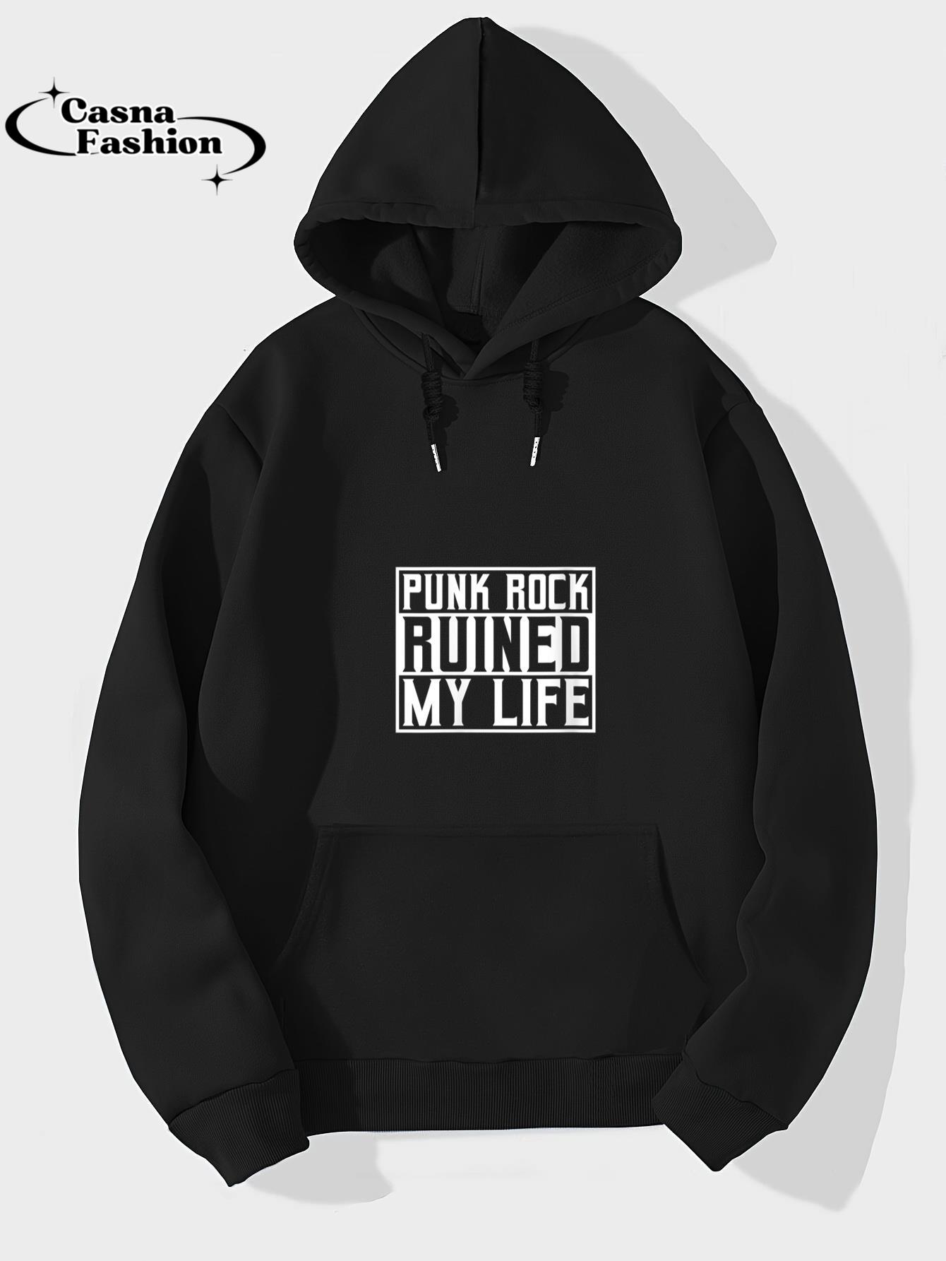 casnafashion_Hoodie_Womens Punk Rock Ruined My Life - Hard Rock Punker Goth Biker V-Neck T-Shirt_hoodie_black hoodie