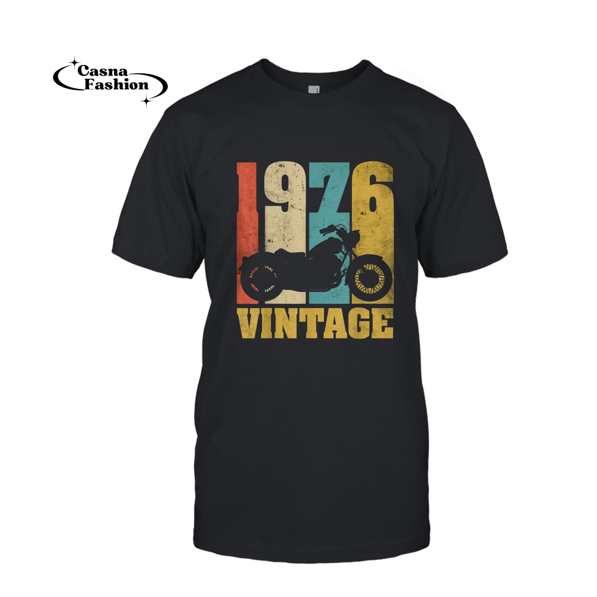 casnafashion_T-shirt_44th Birthday Biker Gift T-Shirt - Vintage 1976 Motocycle T-Shirt_T-shirt_Black