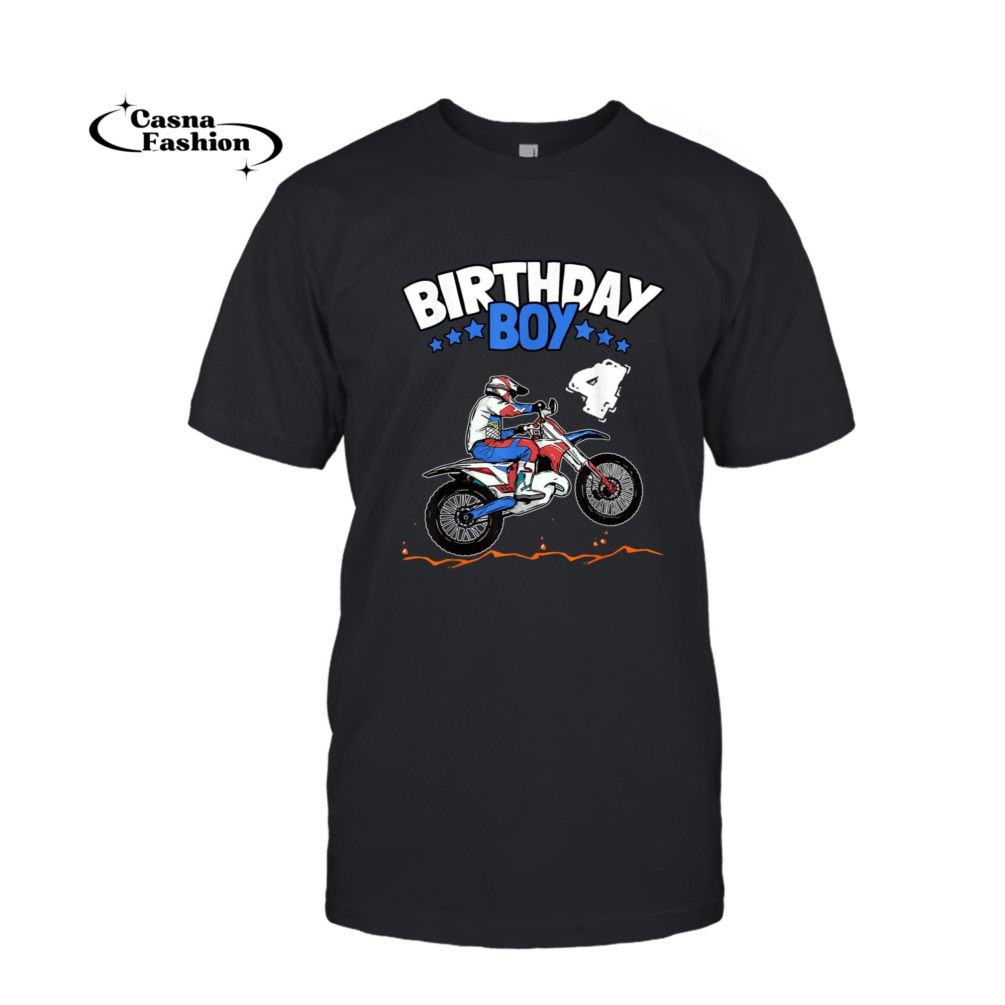 casnafashion_T-shirt_4th Birthday Boy Dirt Bike Kids 4 Years Old Boys Motocross T-Shirt_T-shirt_Black
