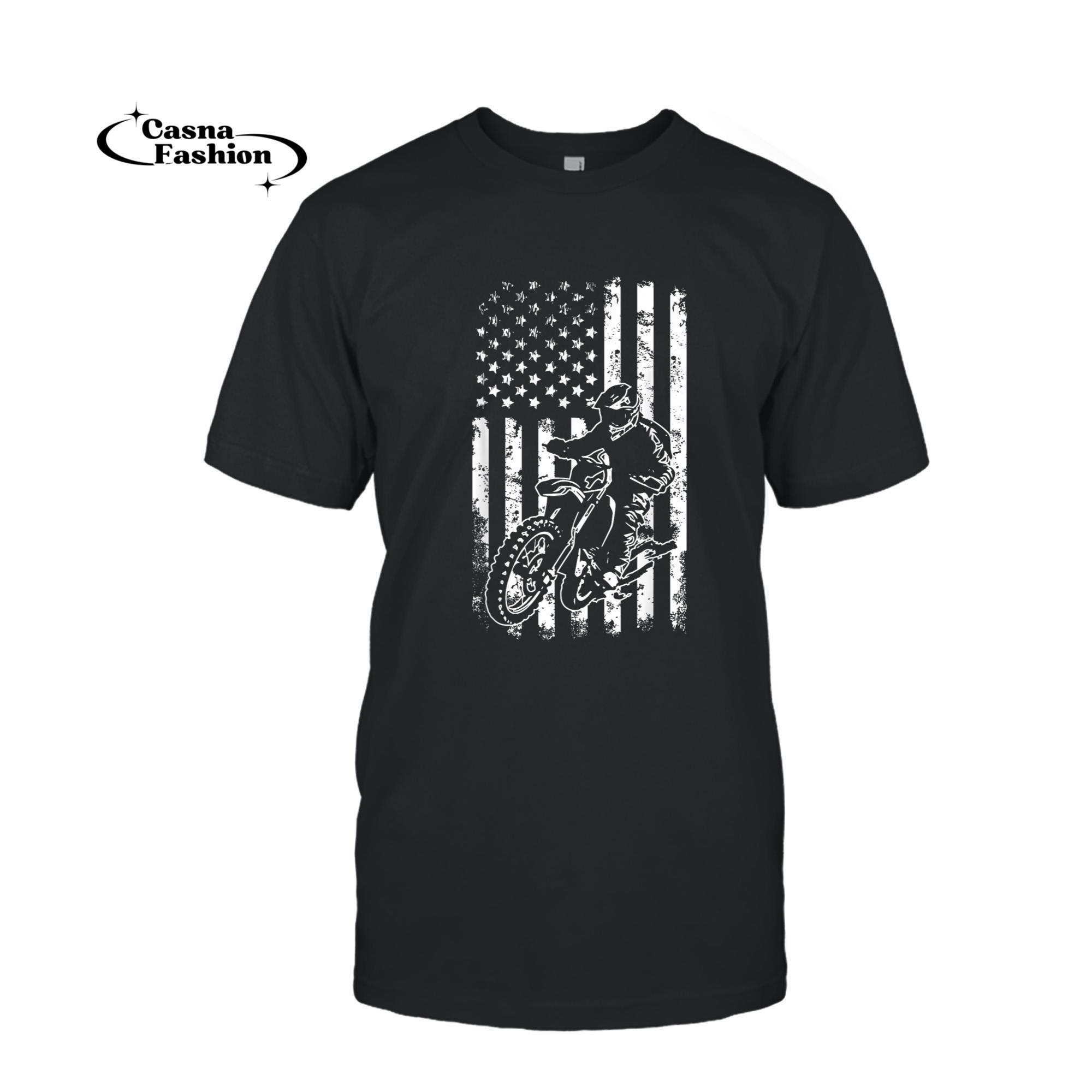 casnafashion_T-shirt_American Flag Biker Shirt Motocross Biking Lovers Biker Men T-Shirt_T-shirt_Black