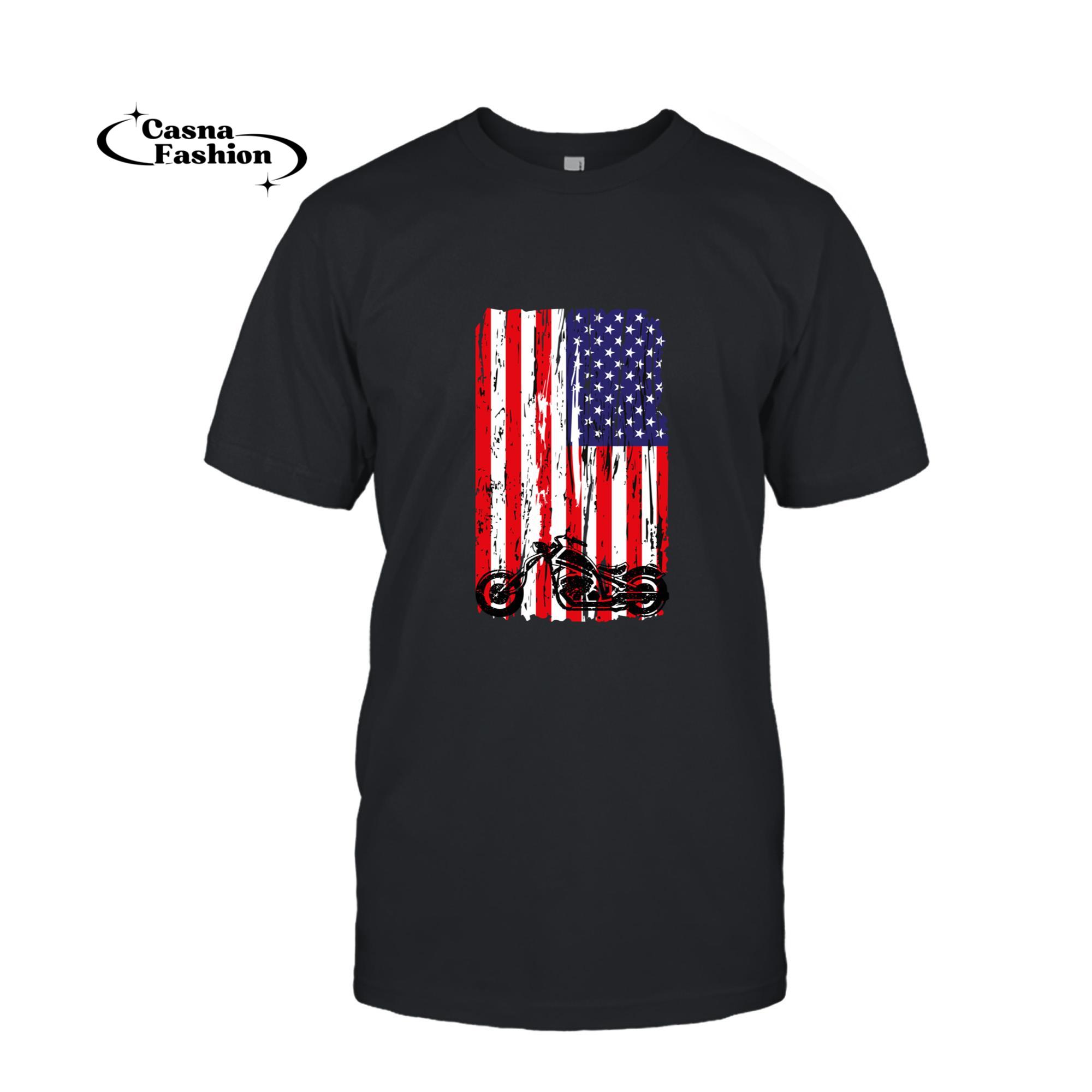 casnafashion_T-shirt_American Flag Motorcycle TShirt Biker Riding Motocross Gift Long Sleeve T-Shirt_T-shirt_Black