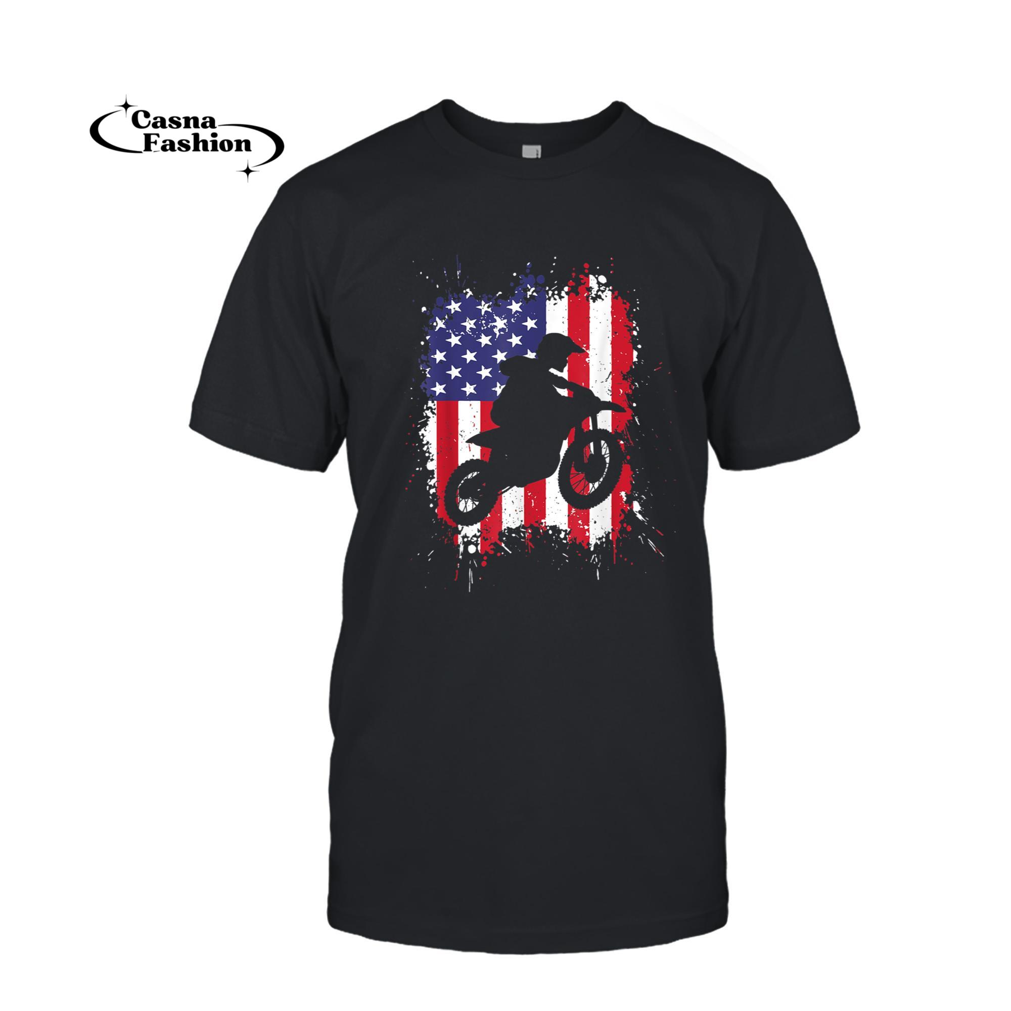 casnafashion_T-shirt_Best Dirt Bike For Men Boys Dirtbike Racing US Flag Biker T-Shirt_T-shirt_Black