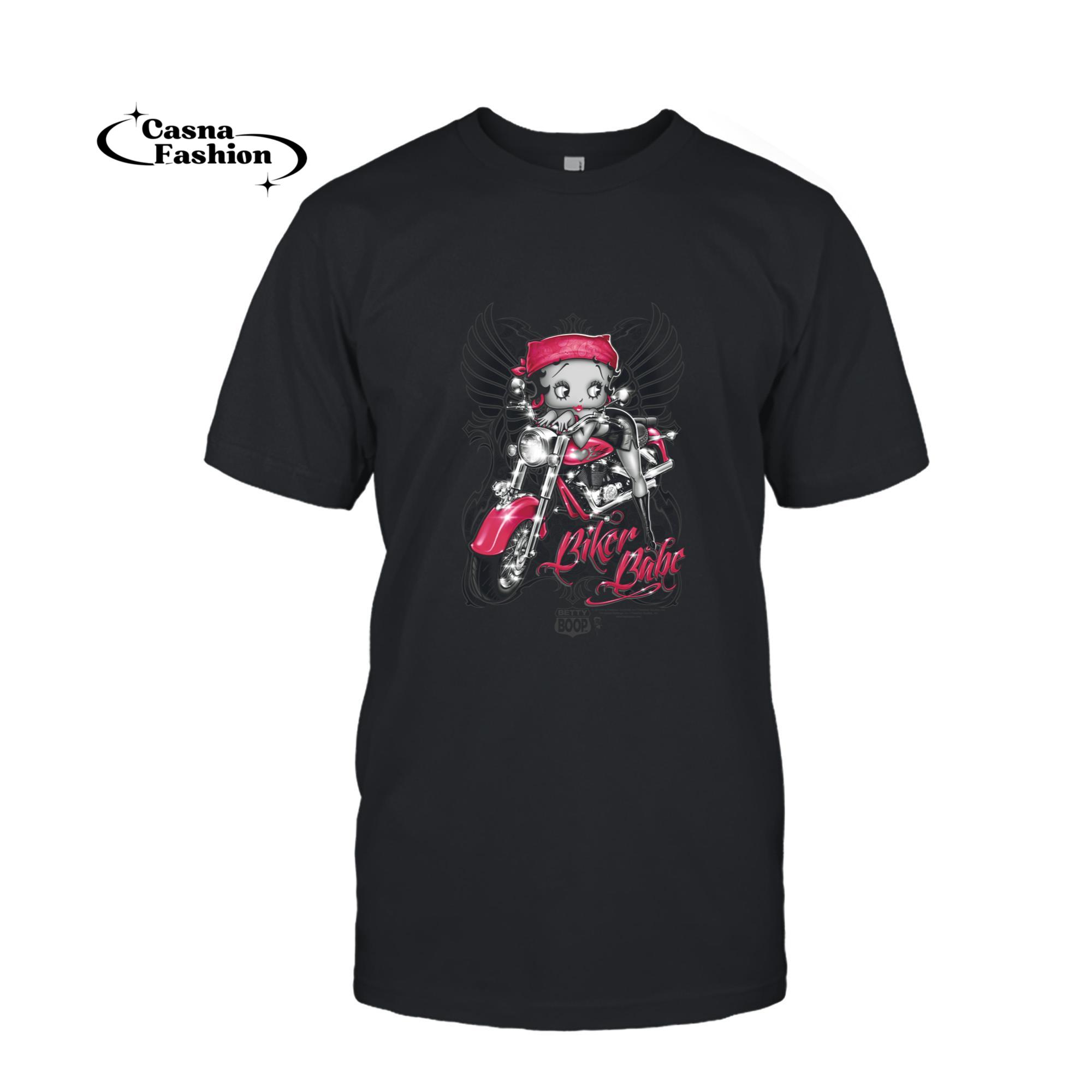 casnafashion_T-shirt_Betty Boop Biker Babe Long Sleeve T-Shirt_T-shirt_Black