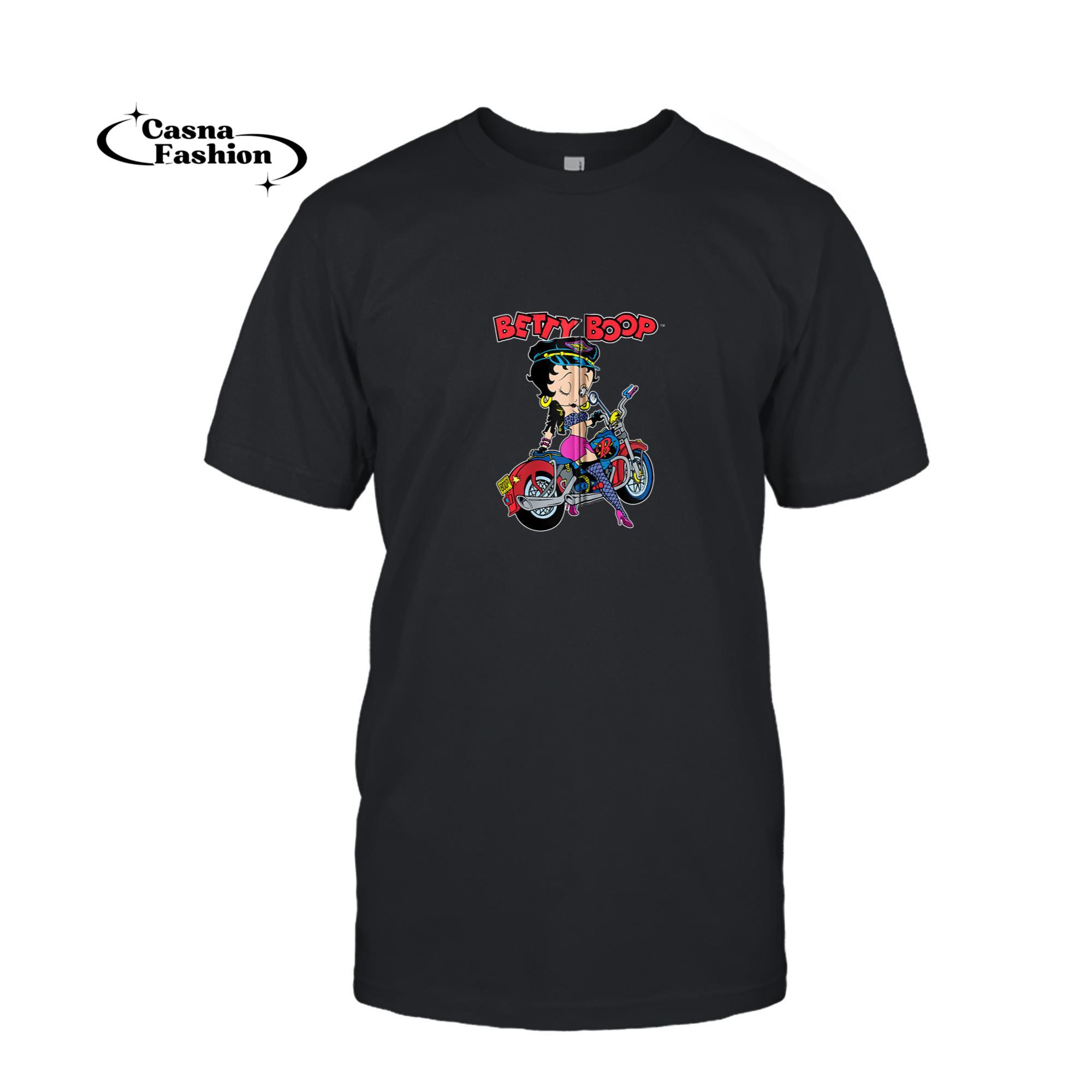 casnafashion_T-shirt_Betty Boop Biker Outfit Motorcycle Pose Zip Hoodie_T-shirt_Black