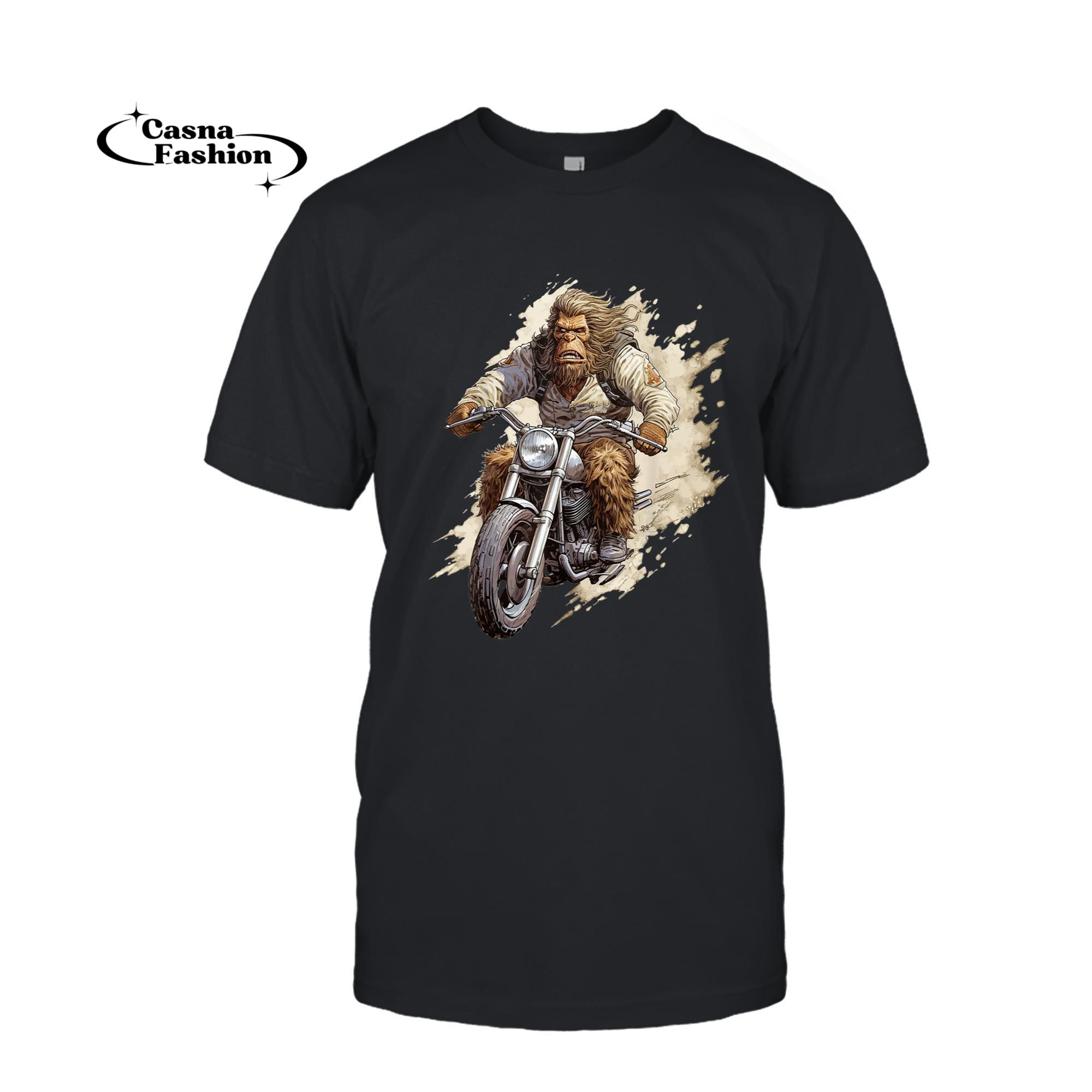 casnafashion_T-shirt_Bigfoot Biker Funny Sasquatch Bigfoot Riding A Motorcycle T-Shirt_T-shirt_Black