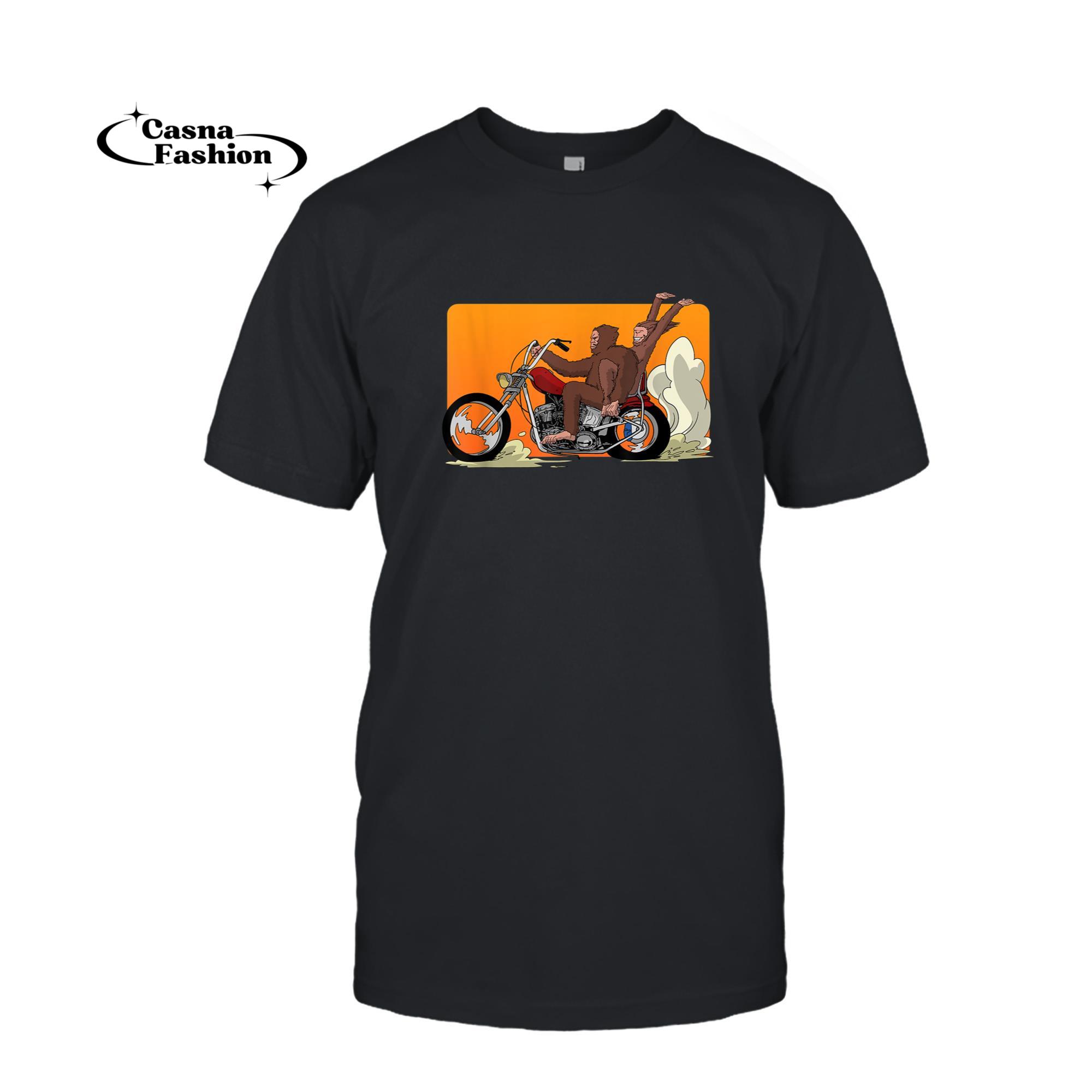 casnafashion_T-shirt_Bigfoot Riding Motorcycle for Biker Sasquatch Chick T-Shirt_T-shirt_Black