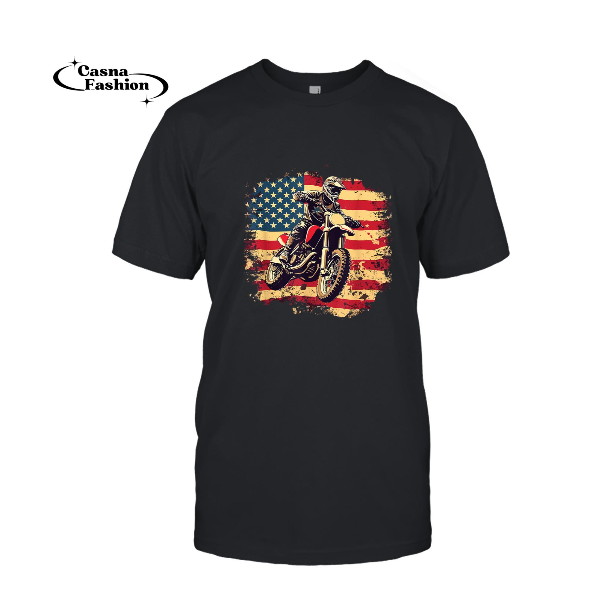 casnafashion_T-shirt_Bike American Vintage USA flag Motocross Biker 4th of July T-Shirt_T-shirt_Black