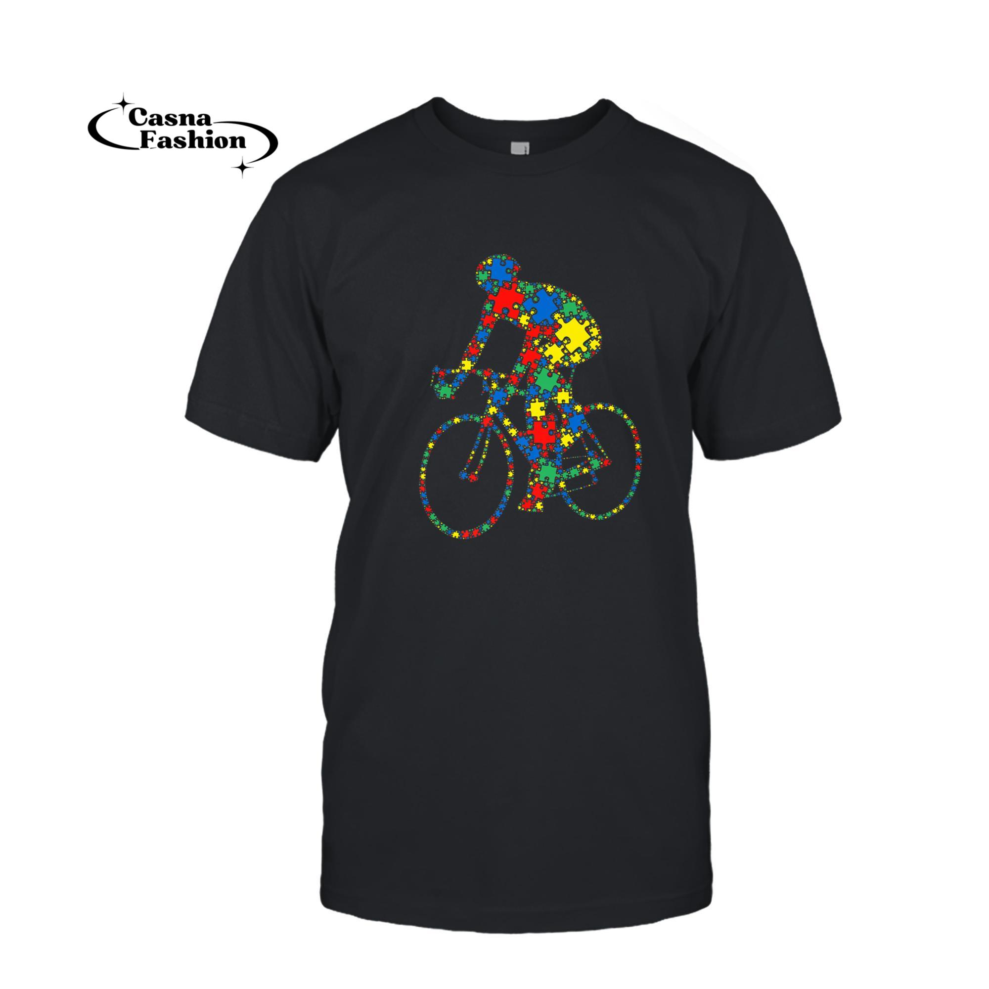 casnafashion_T-shirt_Bike Autism Puzzle for Women Men Kids - Autism Awareness Premium T-Shirt_T-shirt_Black