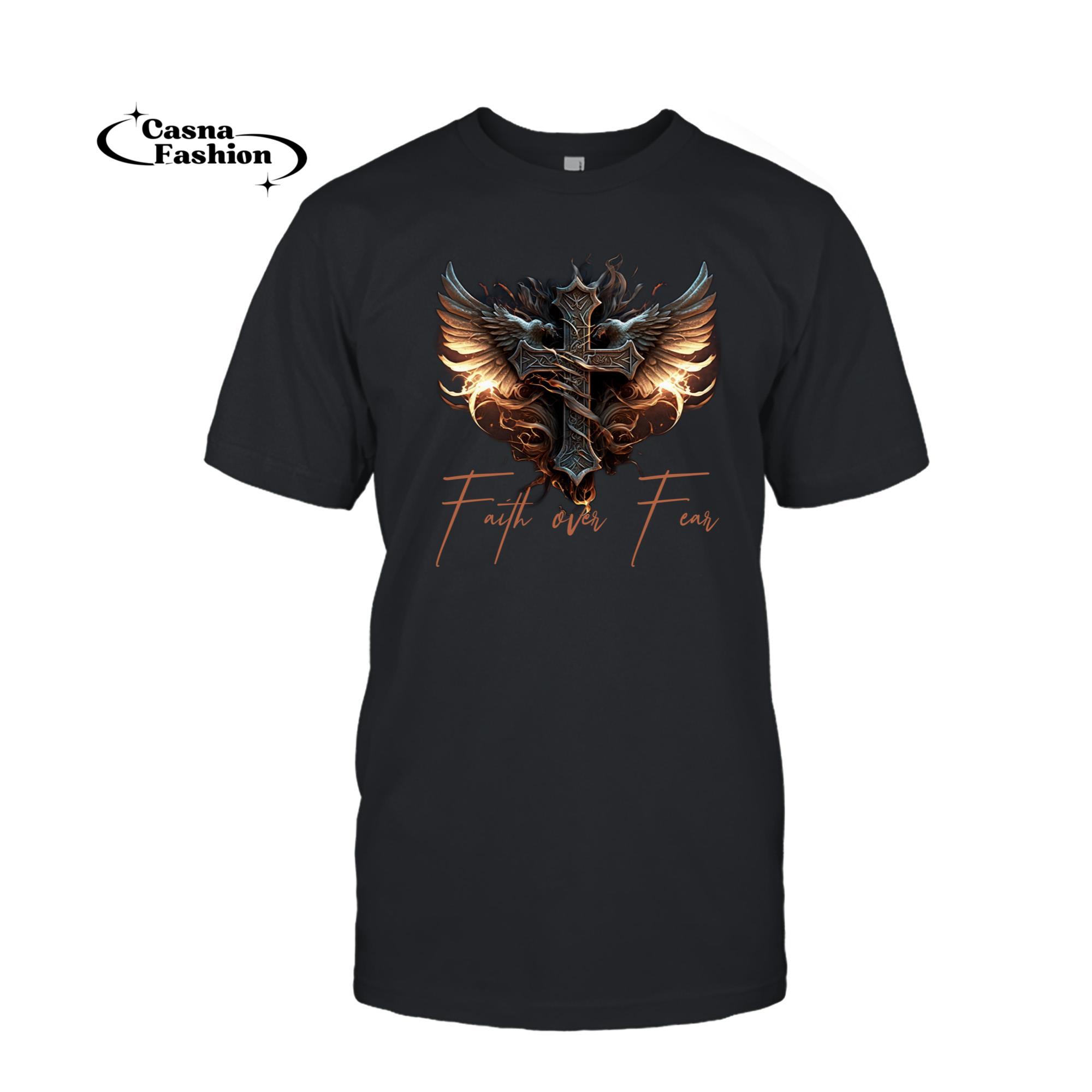 casnafashion_T-shirt_Biker Angel Wings Christian Cross Faith Over Fear - On Back Long Sleeve T-Shirt_T-shirt_Black