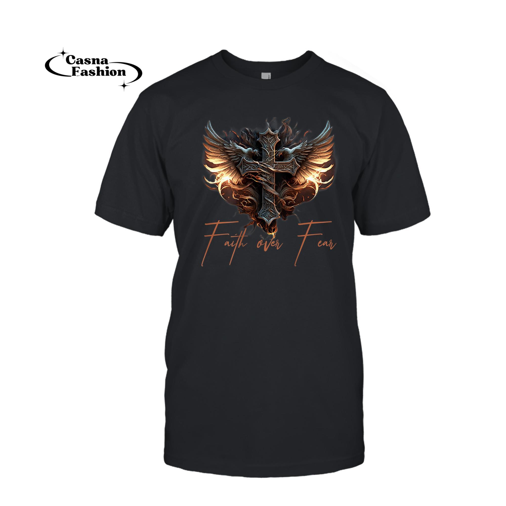 casnafashion_T-shirt_Biker Angel Wings Christian Cross Faith Over Fear - On Back T-Shirt_T-shirt_Black