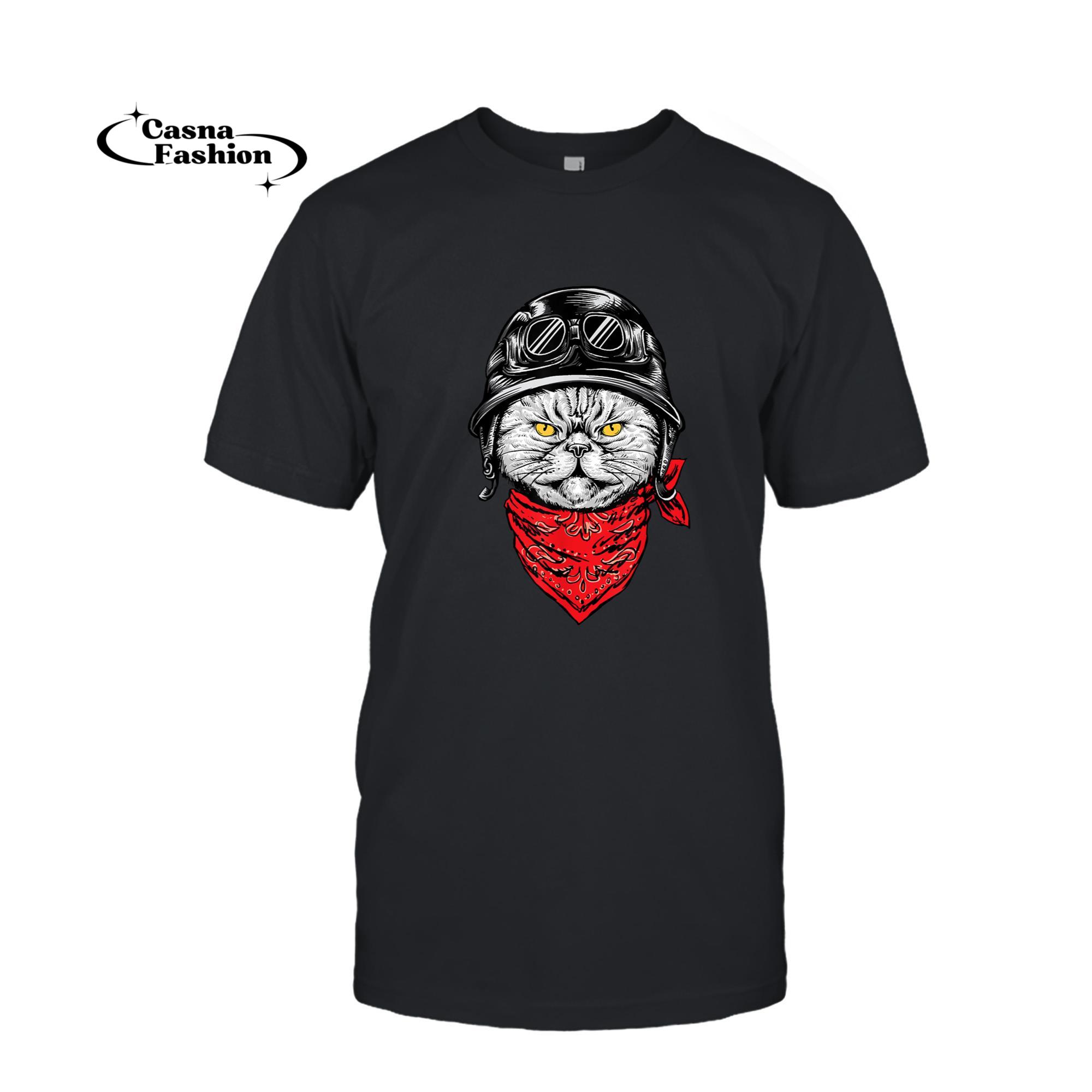 casnafashion_T-shirt_Biker Cat - Motorcycle Chopper Biker Motorbike T-Shirt_T-shirt_Black