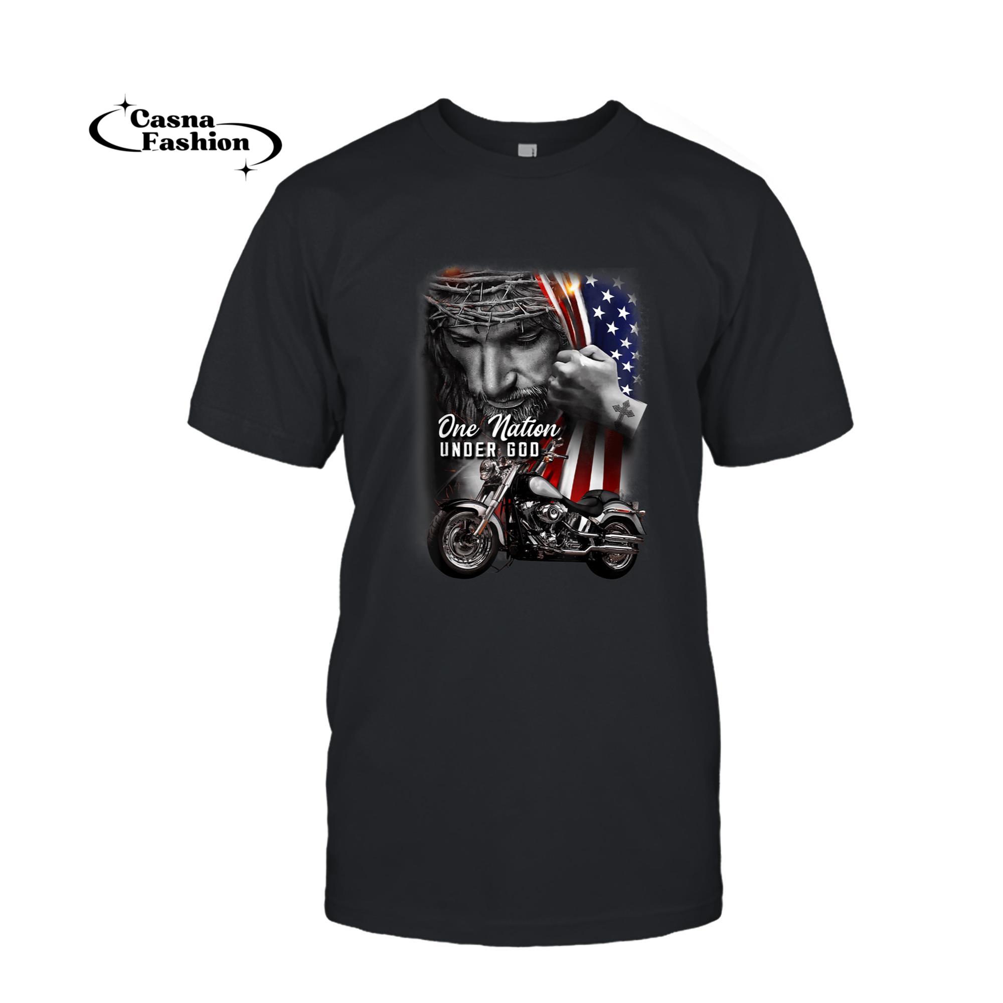 casnafashion_T-shirt_Biker Christian Motorcycles Lover One Nation Under God T-Shirt_T-shirt_Black