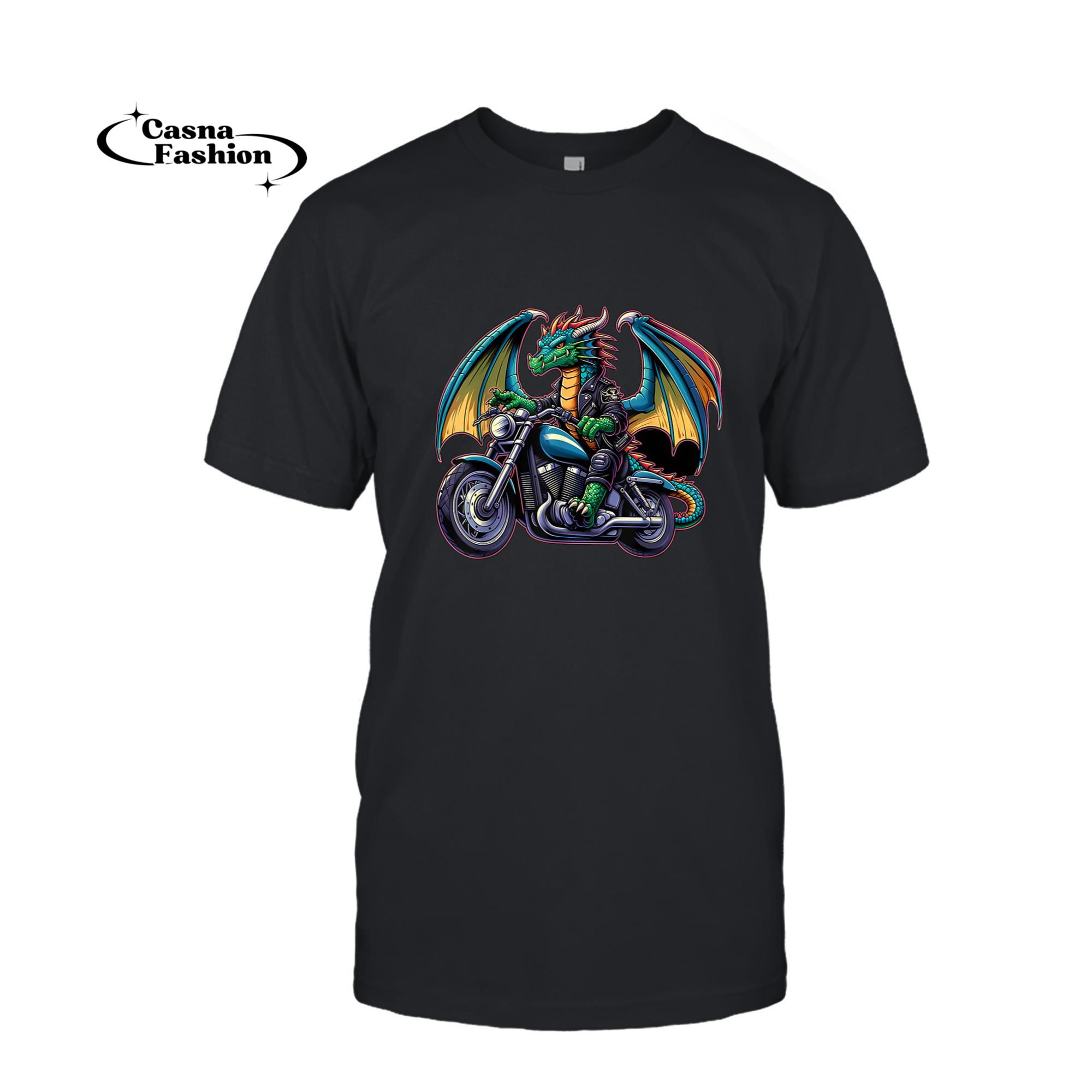 casnafashion_T-shirt_Biker Dragon Riding Motorbike T-Shirt_T-shirt_Black