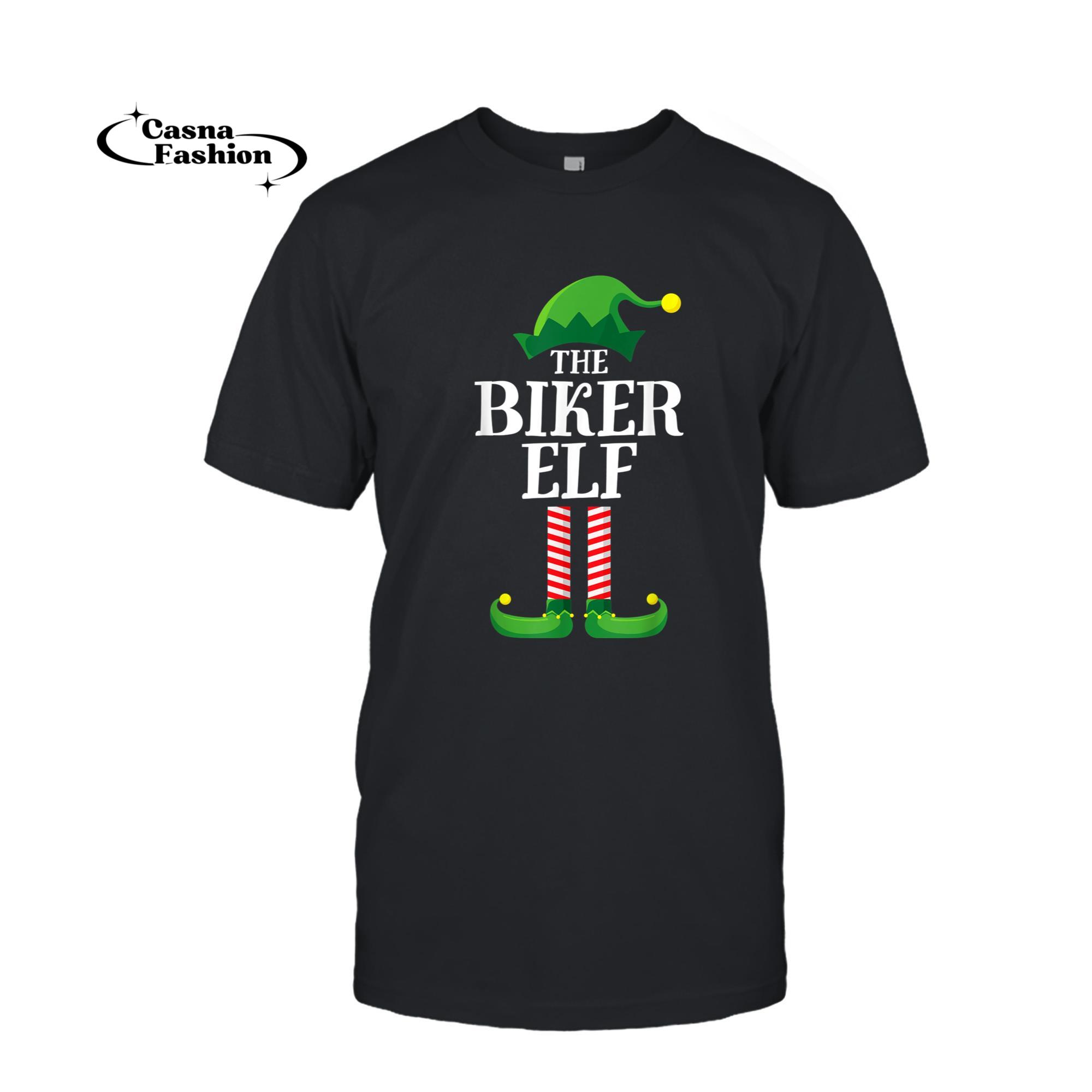 casnafashion_T-shirt_Biker Elf Matching Family Group Christmas Party Pajama T-Shirt_T-shirt_Black