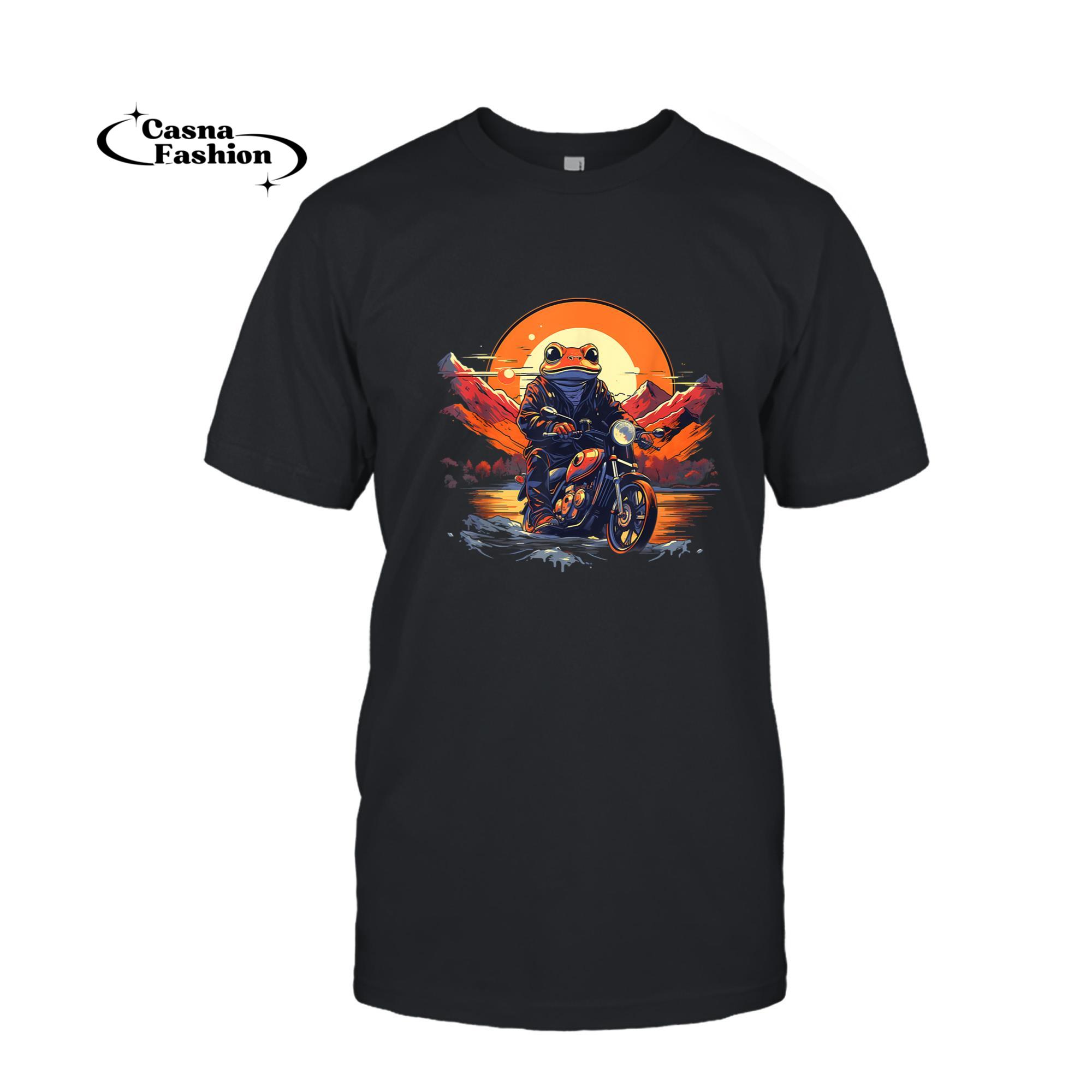 casnafashion_T-shirt_Biker Frog Riding Motorcycle T-Shirt_T-shirt_Black