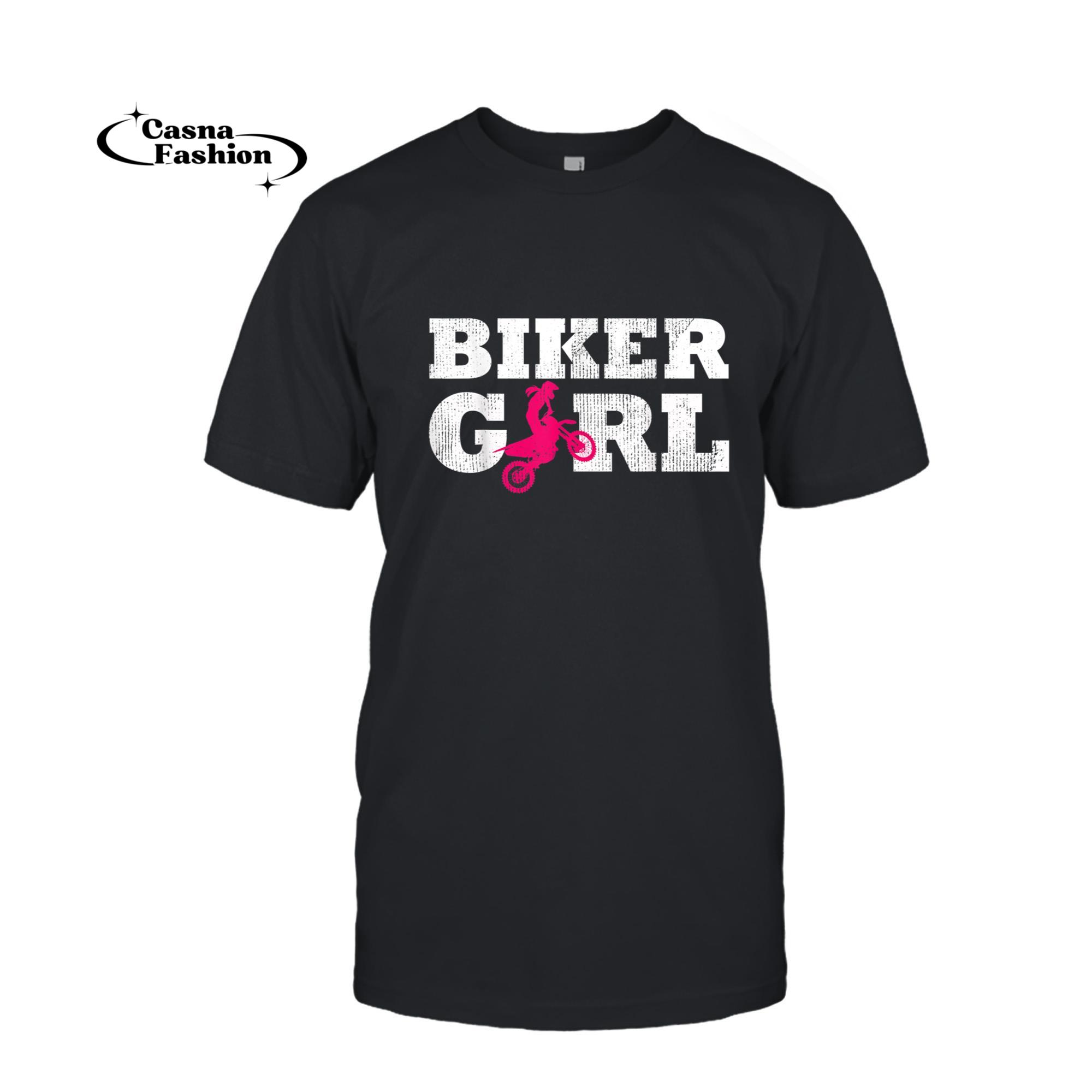 casnafashion_T-shirt_Biker Girl Motorcycle Silhouette Bike Sport Gift T-Shirt_T-shirt_Black