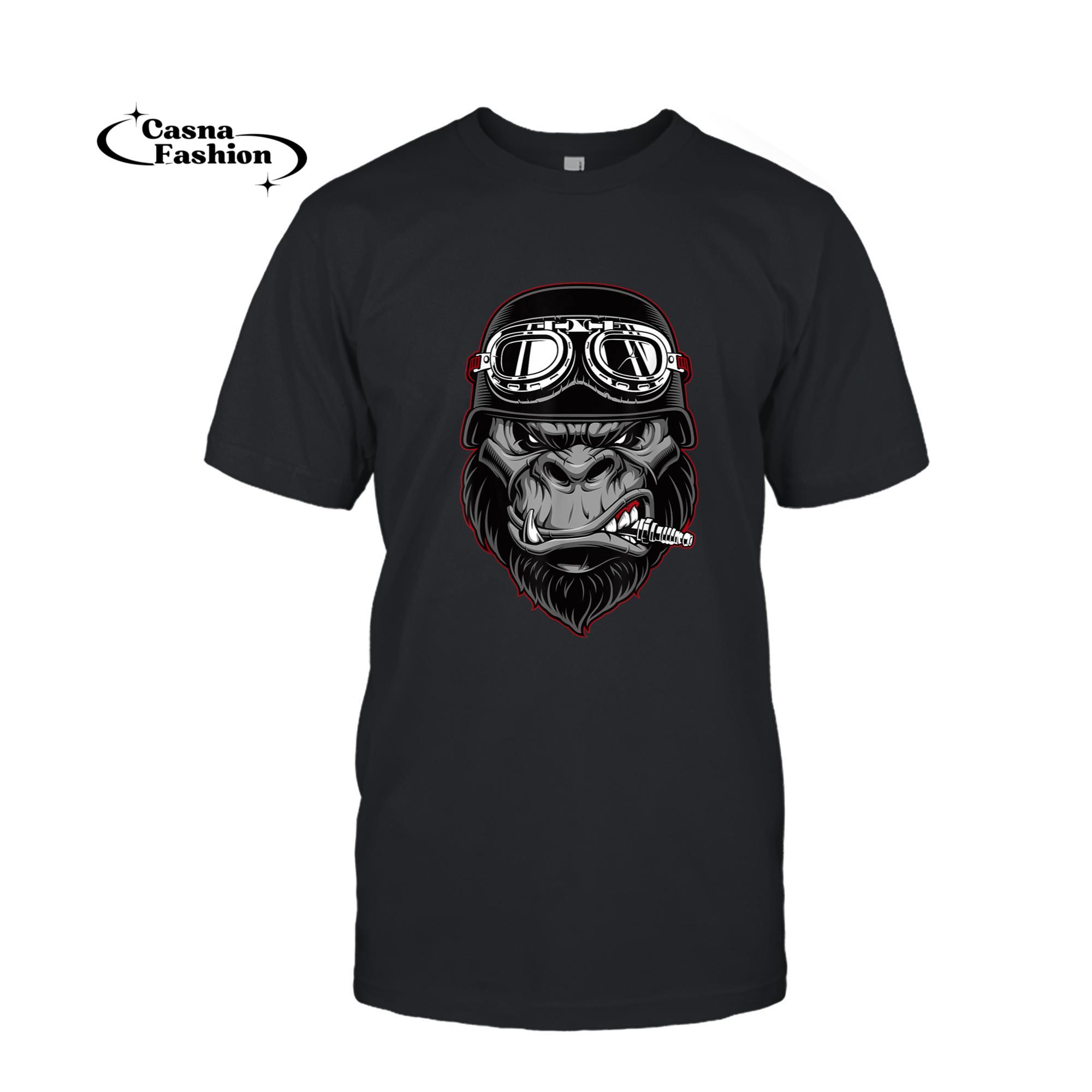 casnafashion_T-shirt_Biker Gorilla Motorbike Silverback Monkey Ape Gift T-Shirt_T-shirt_Black