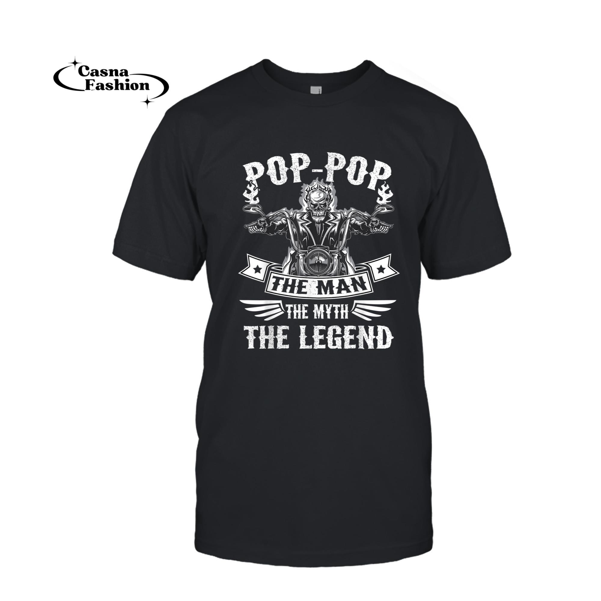 casnafashion_T-shirt_Biker Grandpa - Pop-Pop The Man Myth The Legend Motorcycle T-Shirt_T-shirt_Black