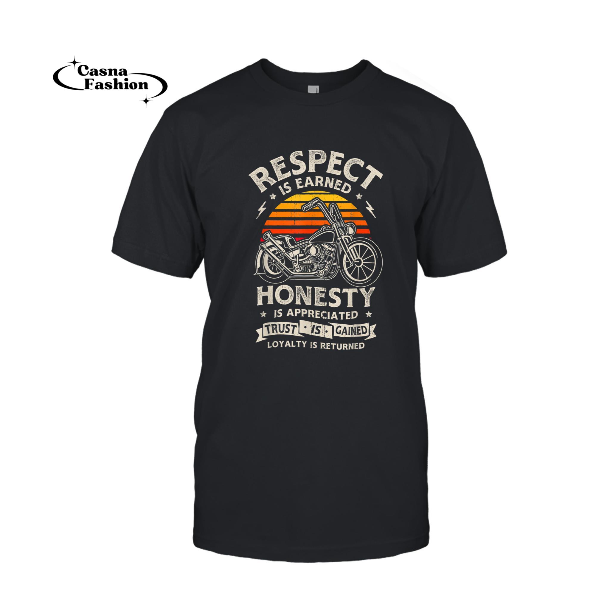 casnafashion_T-shirt_Biker Respect Honesty Trust Loyalty Retro Motorcycle Bike T-Shirt_T-shirt_Black