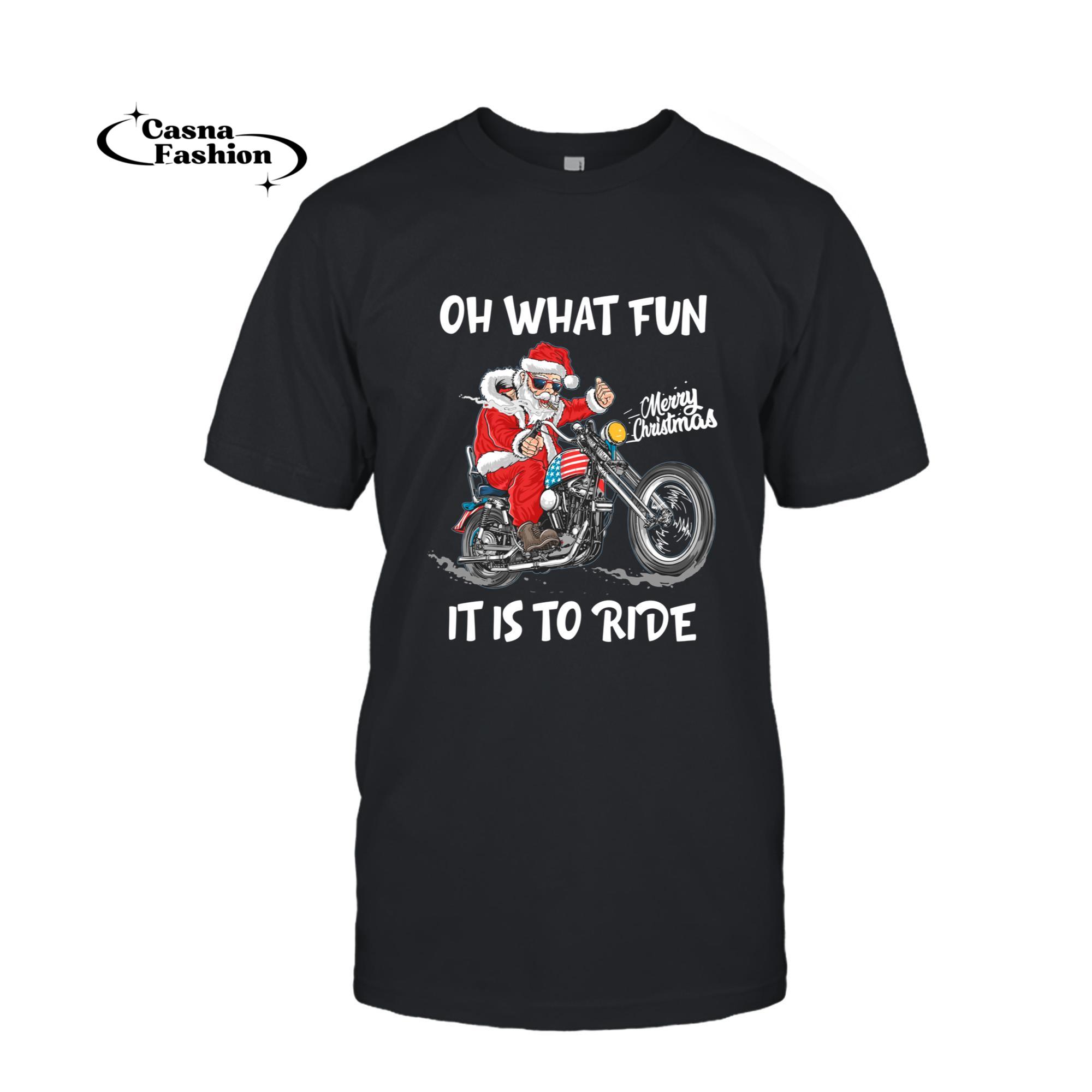 casnafashion_T-shirt_Biker Santa Motorcycle Fan Merry Christmas Xmas Holidays Long Sleeve T-Shirt_T-shirt_Black