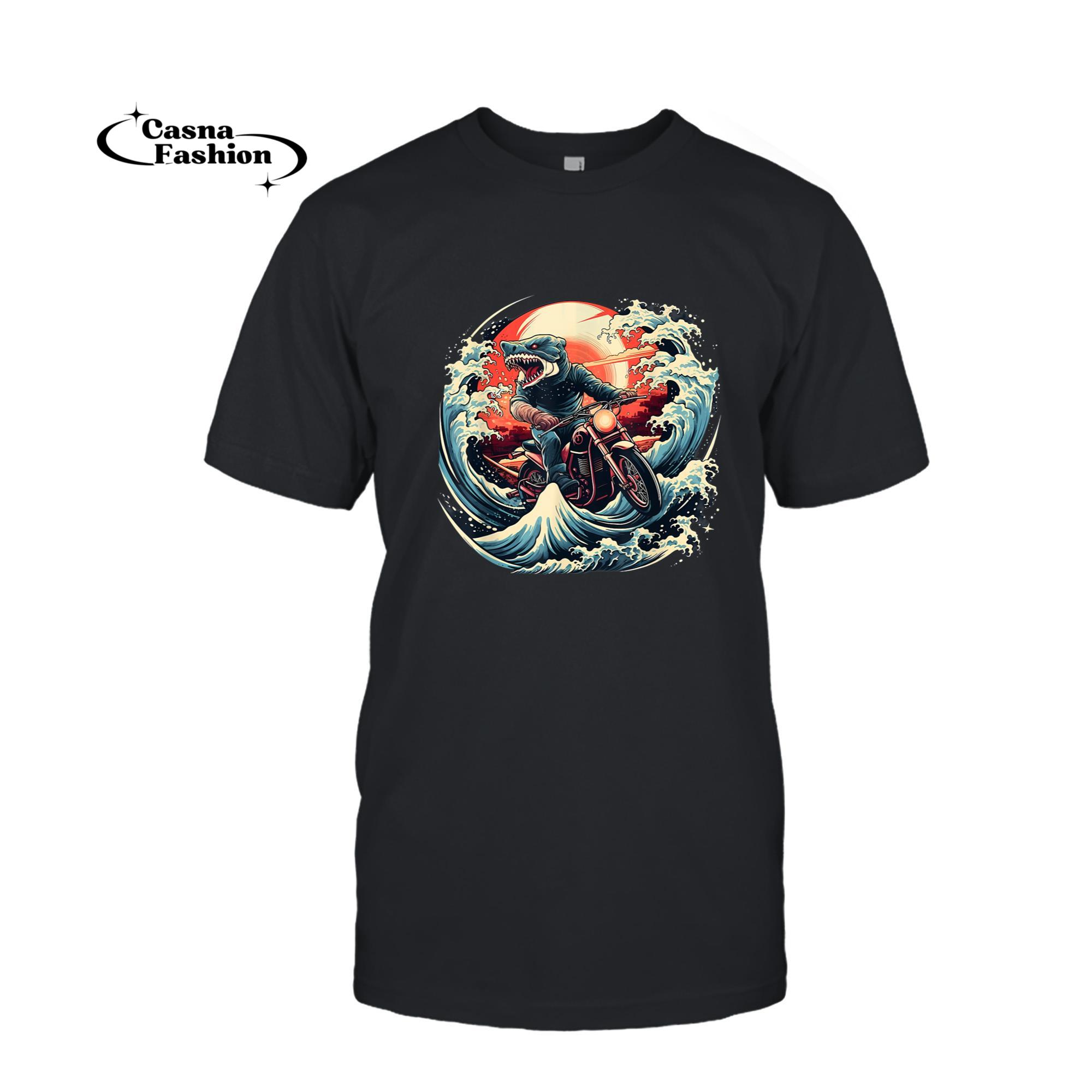 casnafashion_T-shirt_Biker Shark Riding Motorbike T-Shirt_T-shirt_Black