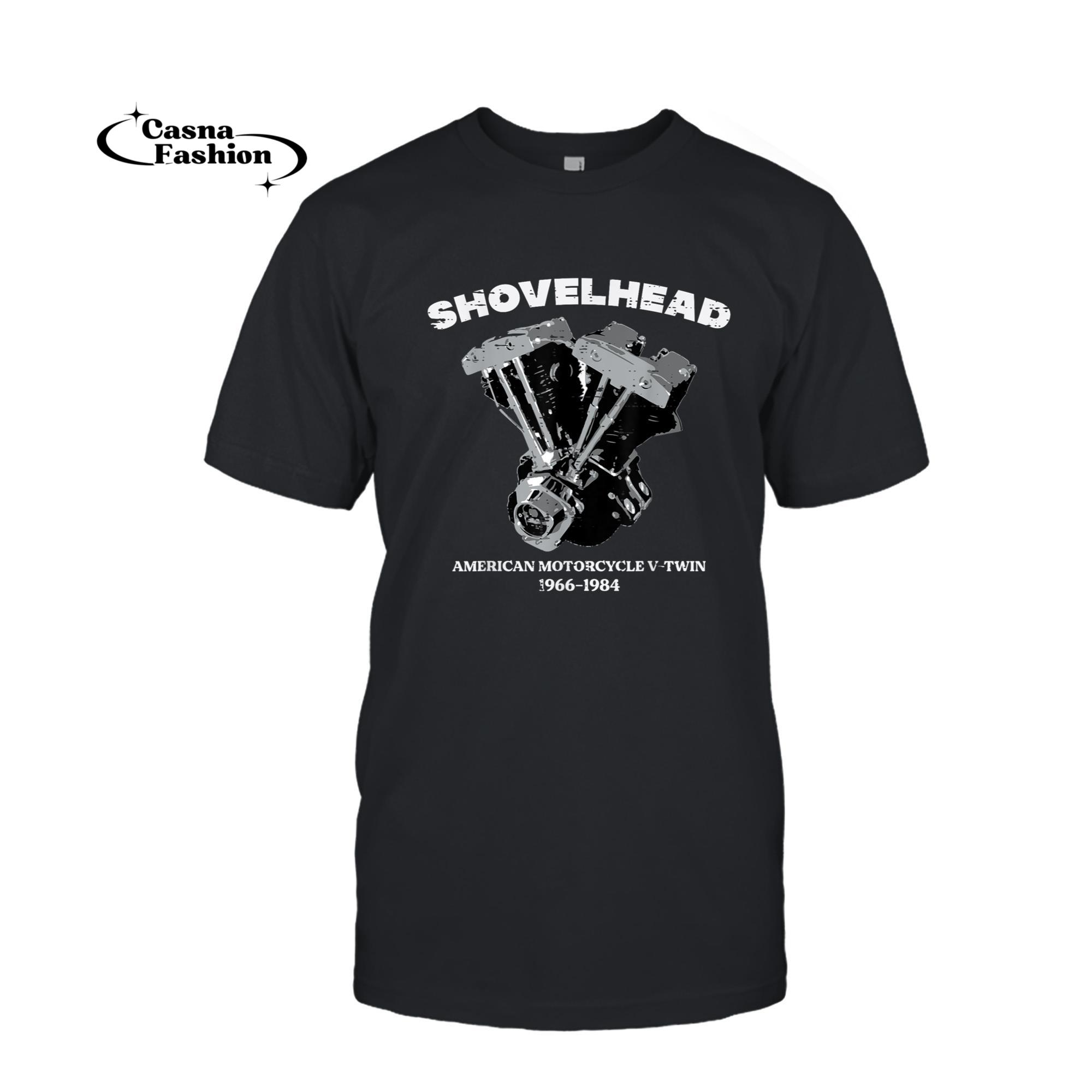 casnafashion_T-shirt_Biker Shovelhead Motorcycle Engine Vintage Men Women Kids T-Shirt_T-shirt_Black