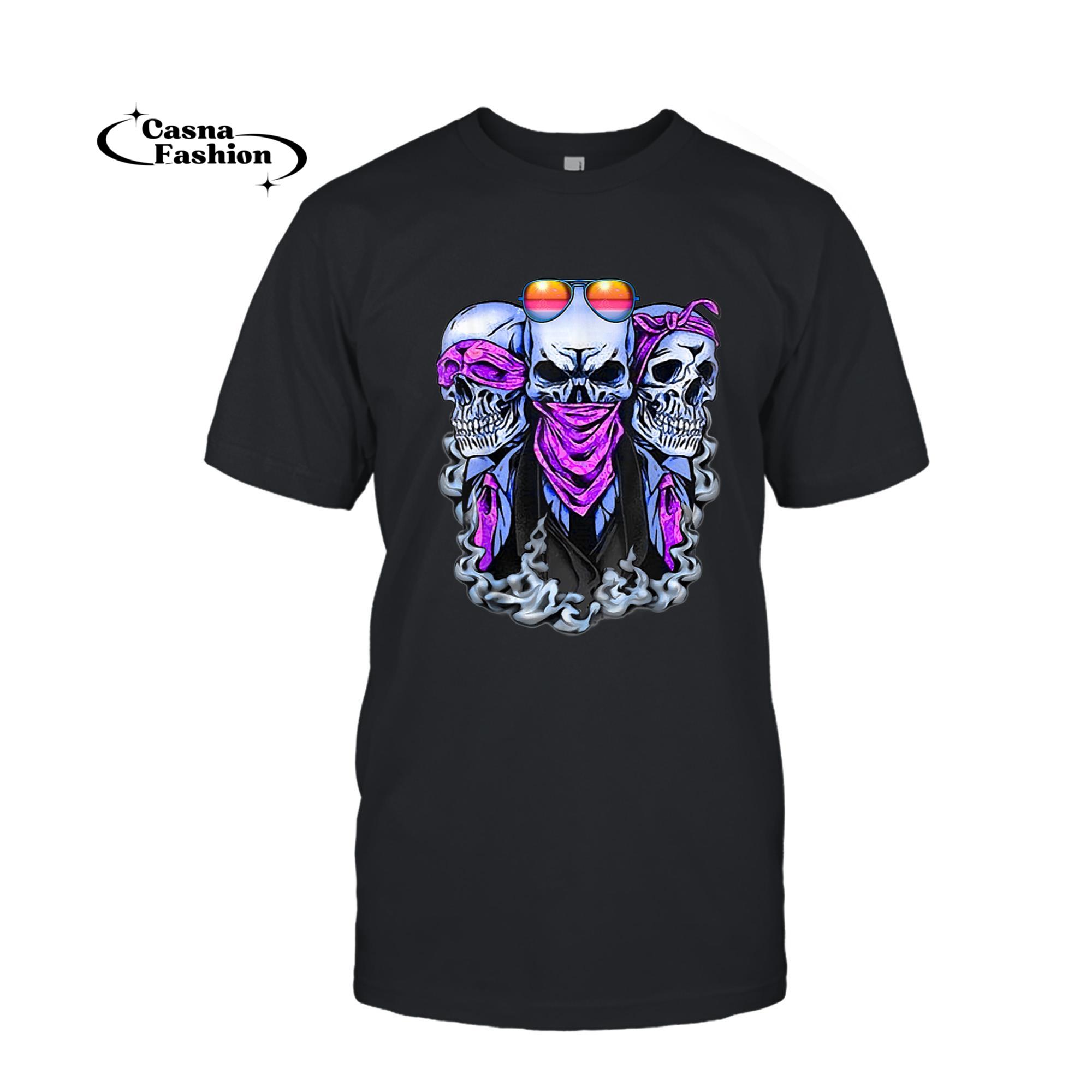 casnafashion_T-shirt_Biker Skull - See No Evil Hear No Evil Speak No Evil T-Shirt_T-shirt_Black