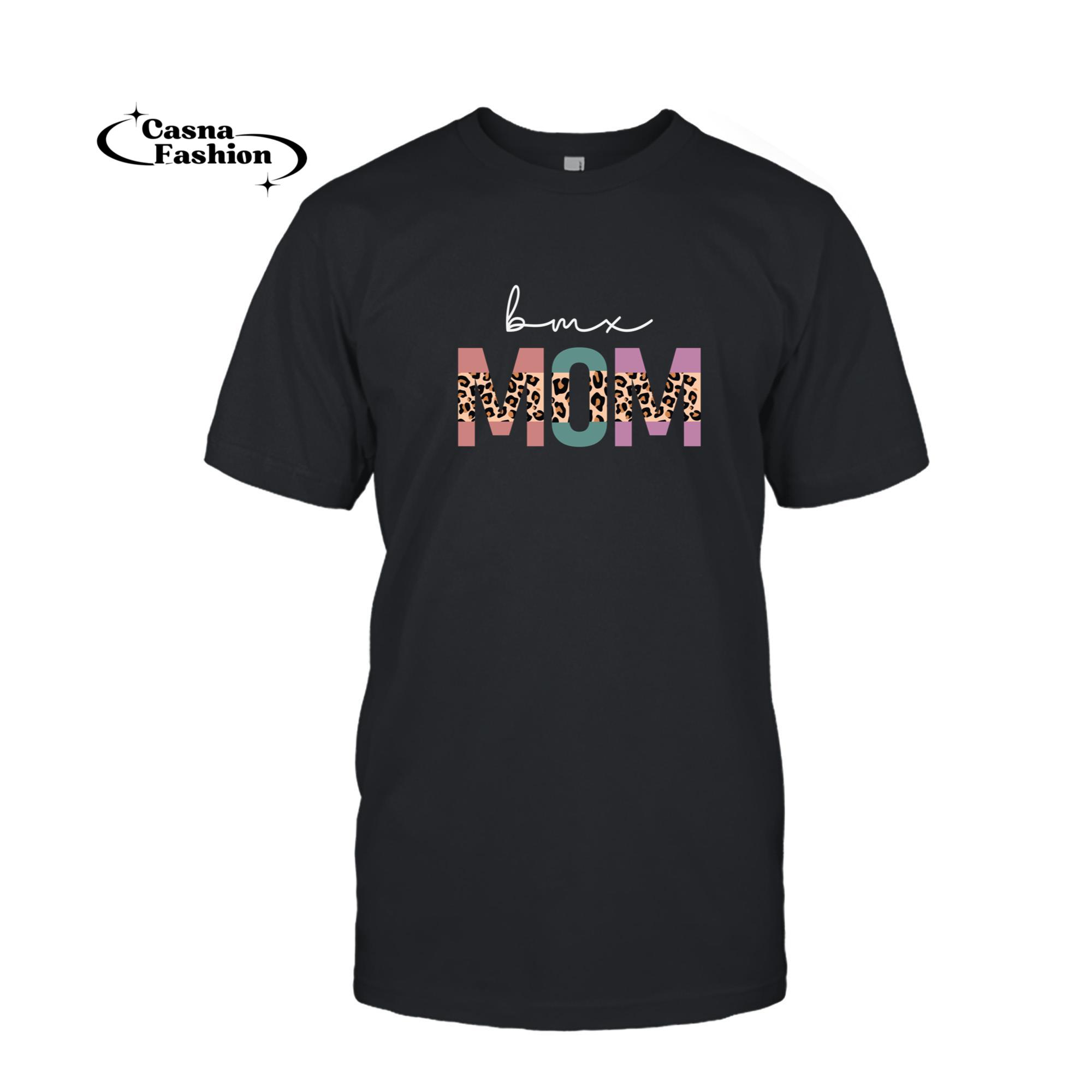 casnafashion_T-shirt_Bmx Mom Funny Cyclist Biker Mom Womens Gift Bmx Leopard Sweatshirt_T-shirt_Black