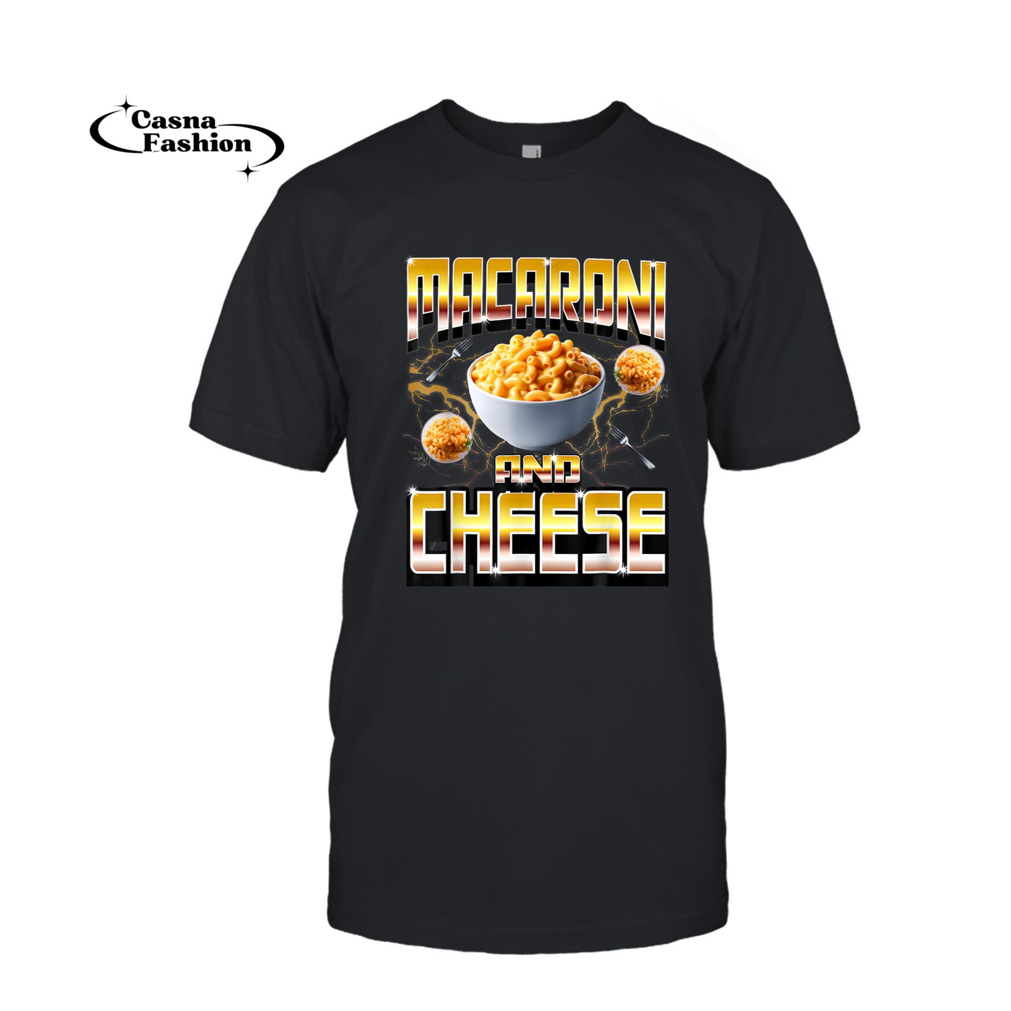 casnafashion_T-shirt_Bootleg Rap Aesthetic Macaroini and Cheese Meme Funny 1990s T-Shirt_T-shirt_Black