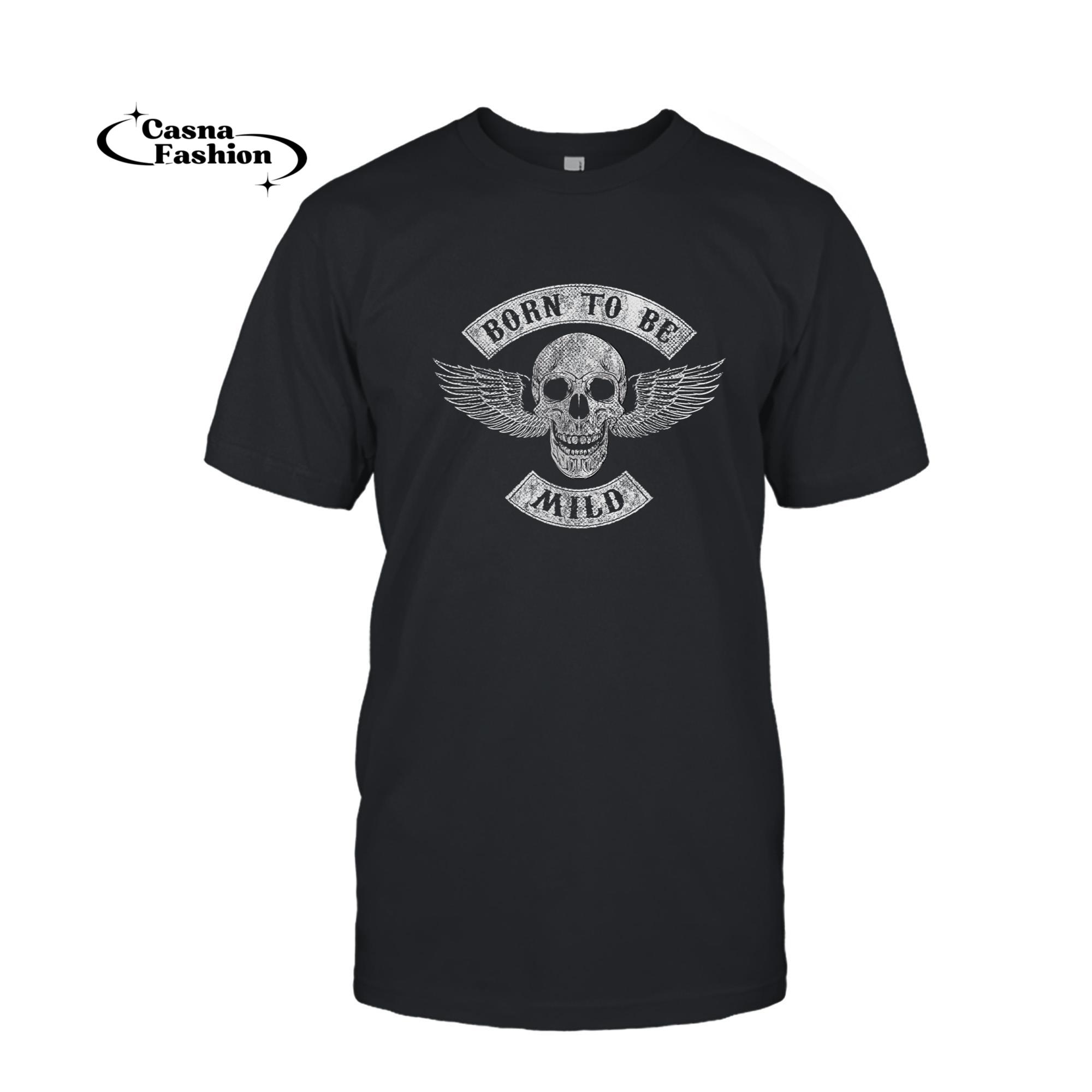 casnafashion_T-shirt_Born To Be Mild, Smiling Skull Bike Gang, Wild Funny Biker T-Shirt_T-shirt_Black