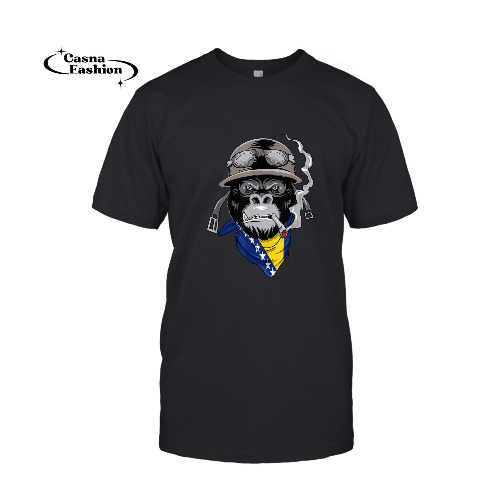 casnafashion_T-shirt_Bosnian and Herzegovinian Flag Biker Bosnia Herzegovina T-Shirt_T-shirt_Black