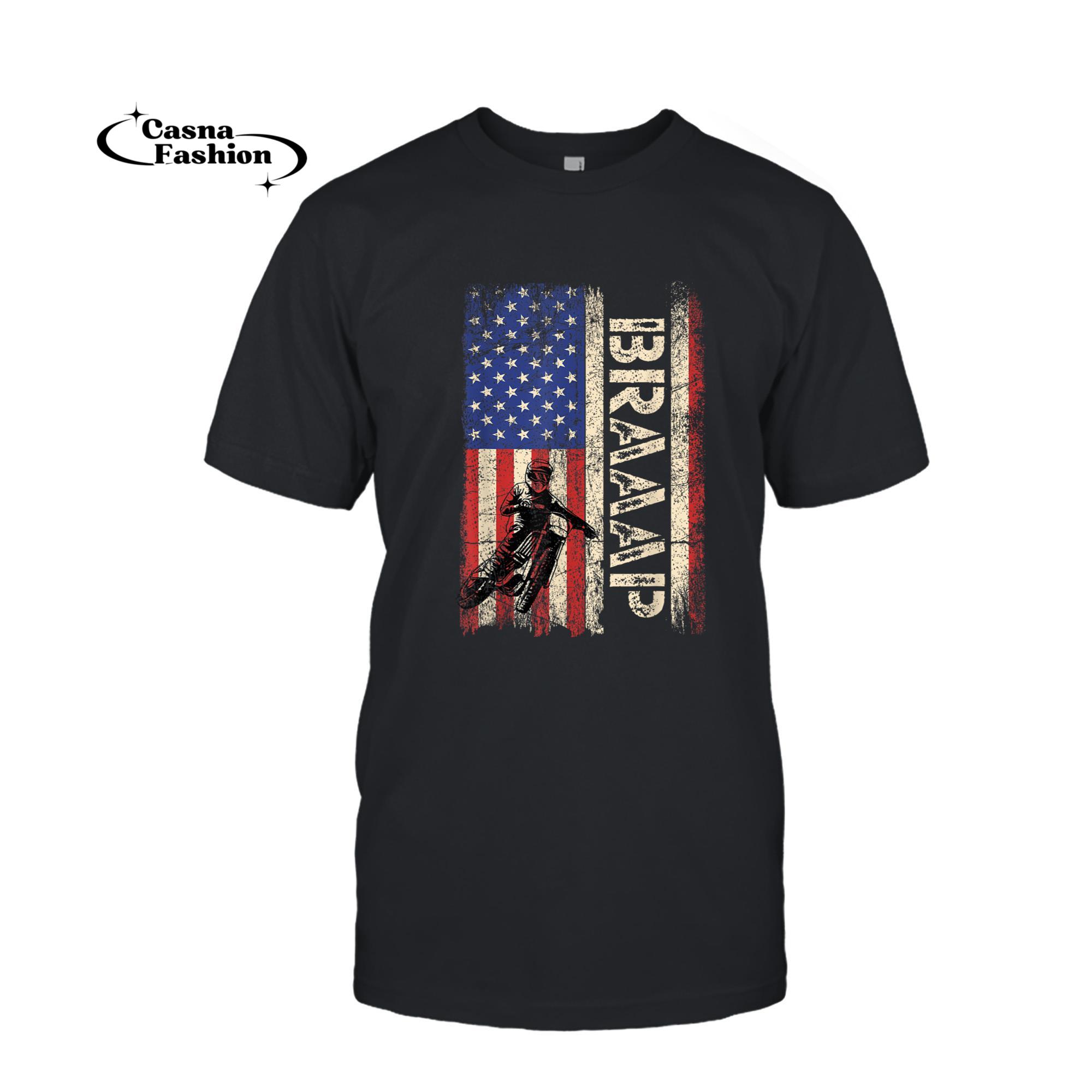 casnafashion_T-shirt_Braaap Dirt Bike USA American Flag Shirt Motocross Biker Men T-Shirt_T-shirt_Black