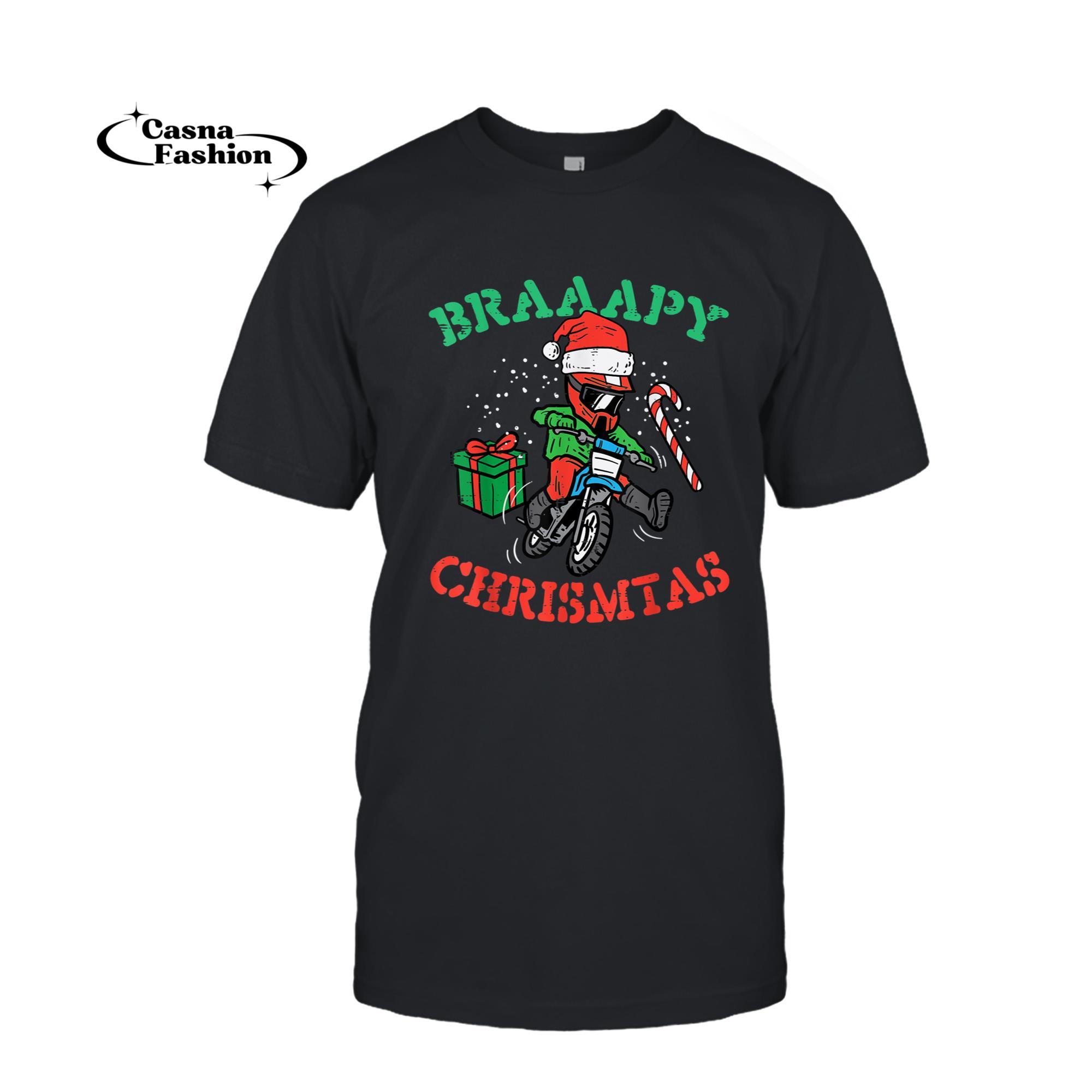 casnafashion_T-shirt_Braaapy Christmas Motocross Dirt Bike Biker Men Boys Kids T-Shirt_T-shirt_Black