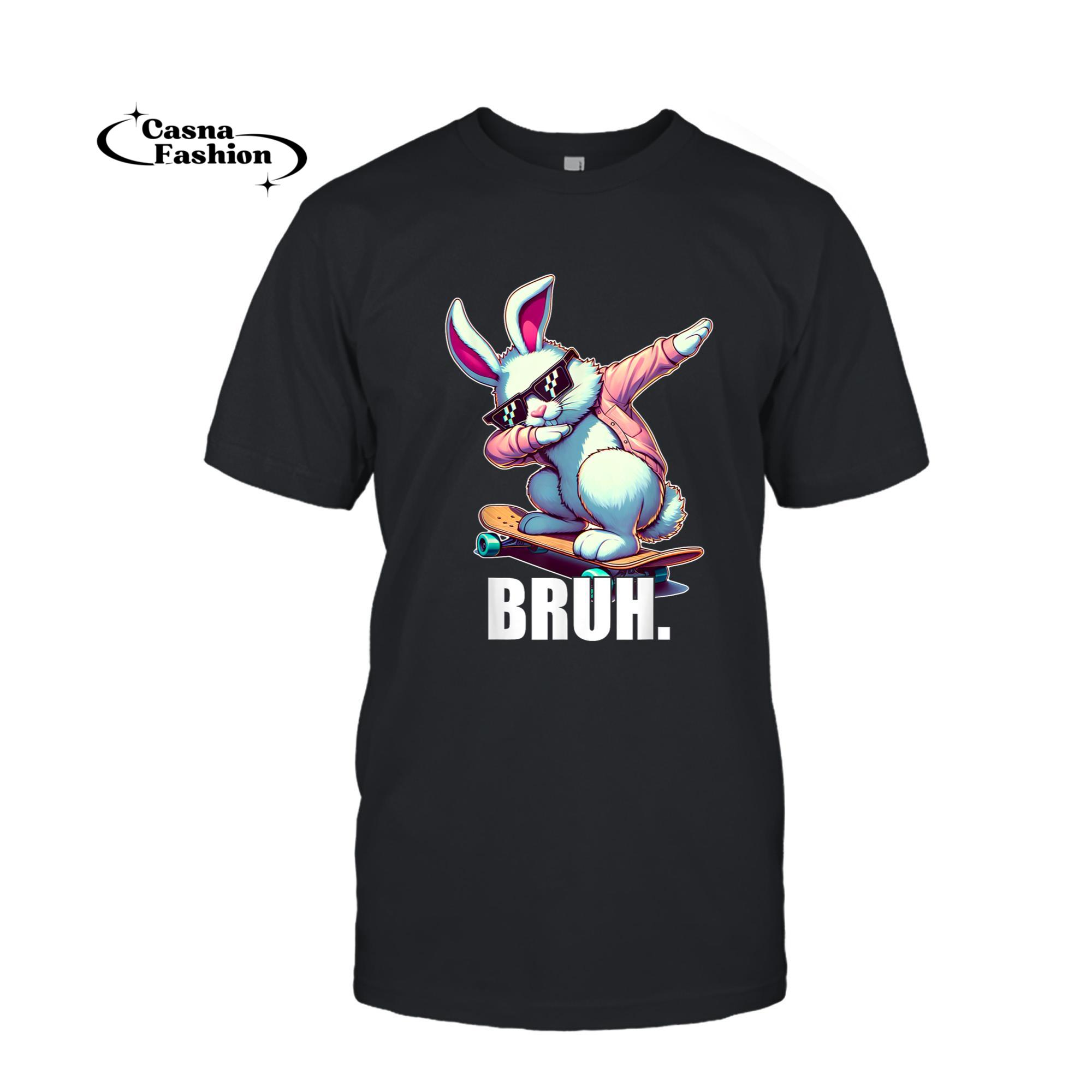 casnafashion_T-shirt_Bruh Meme Easter Day Funny Bunny Eggs Teens Boys Kids Men T-Shirt_T-shirt_Black