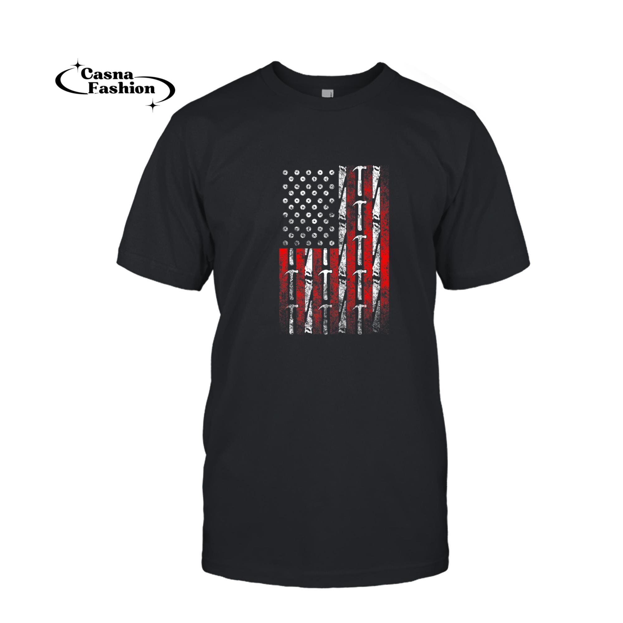 casnafashion_T-shirt_Carpenter Gifts American Flag Hammer and Saw Patriotic USA Premium T-Shirt_T-shirt_Black