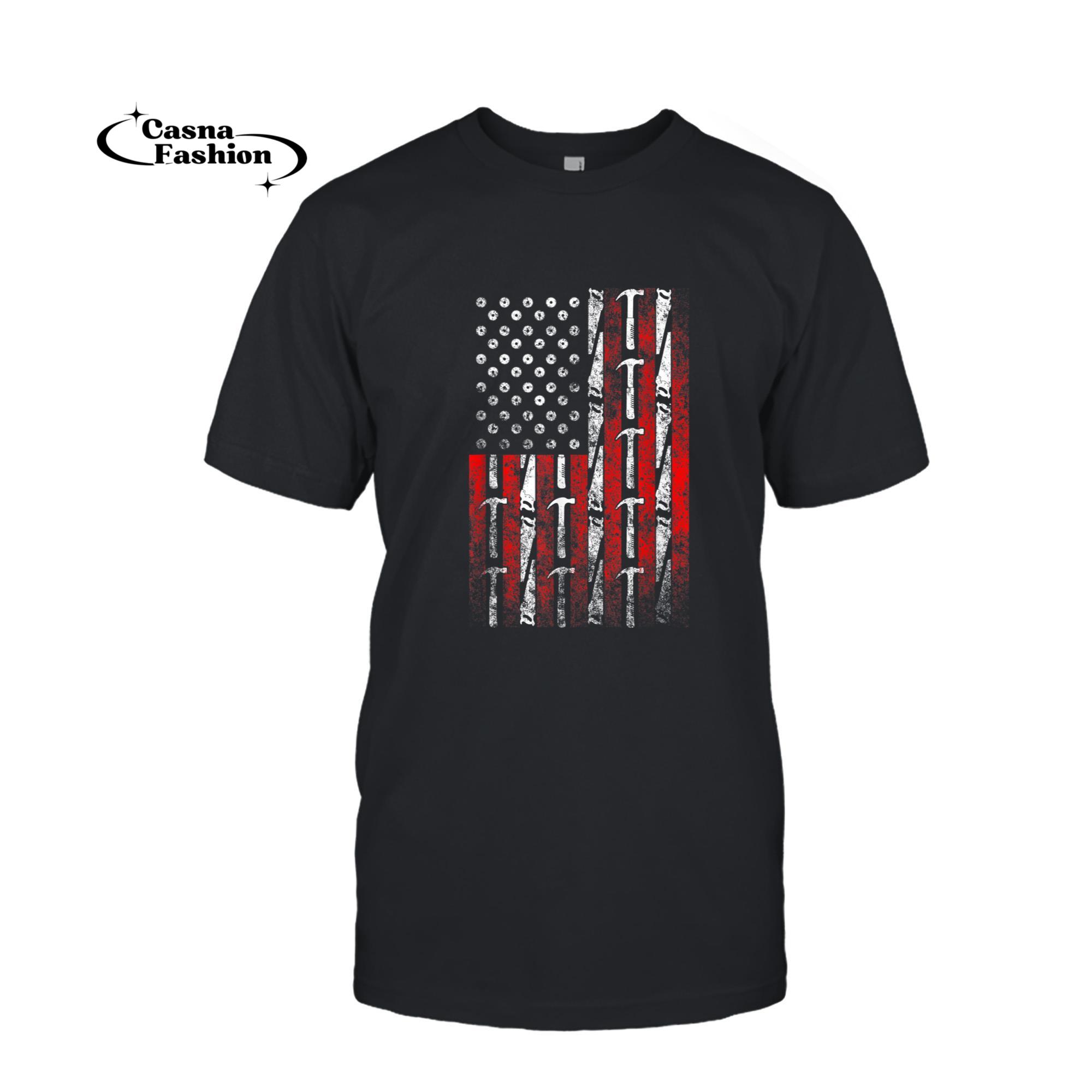 casnafashion_T-shirt_Carpenter Gifts For Men American Flag Hammer and Saw T-Shirt_T-shirt_Black