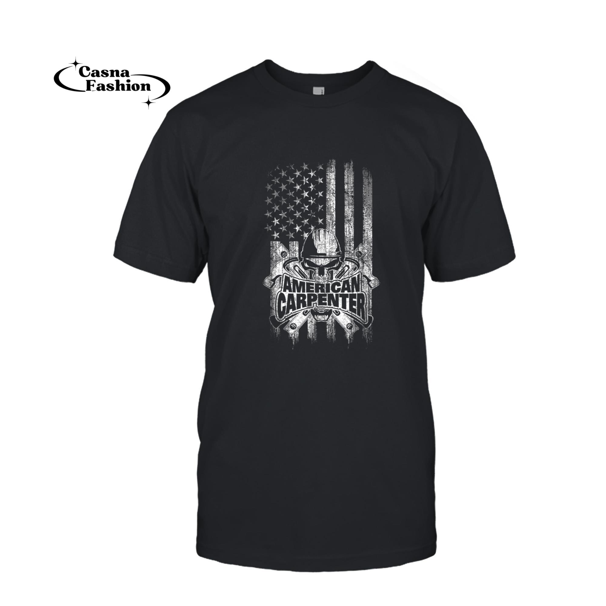 casnafashion_T-shirt_Carpenter T-Shirt American Flag Skull and Hammers_T-shirt_Black