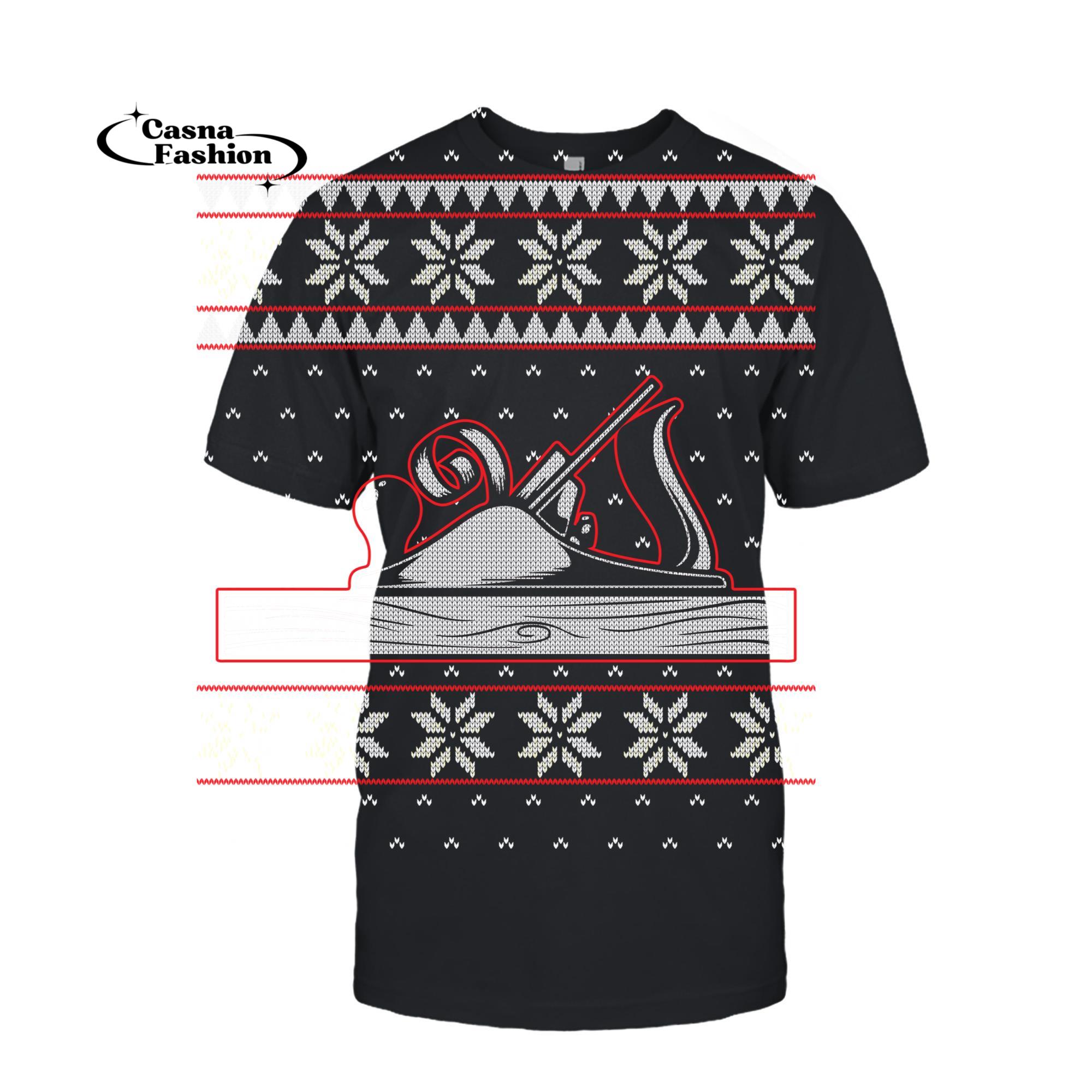 casnafashion_T-shirt_Carpenter Ugly Christmas Sweater - Xmas Gift for Woodworker_T-shirt_Black