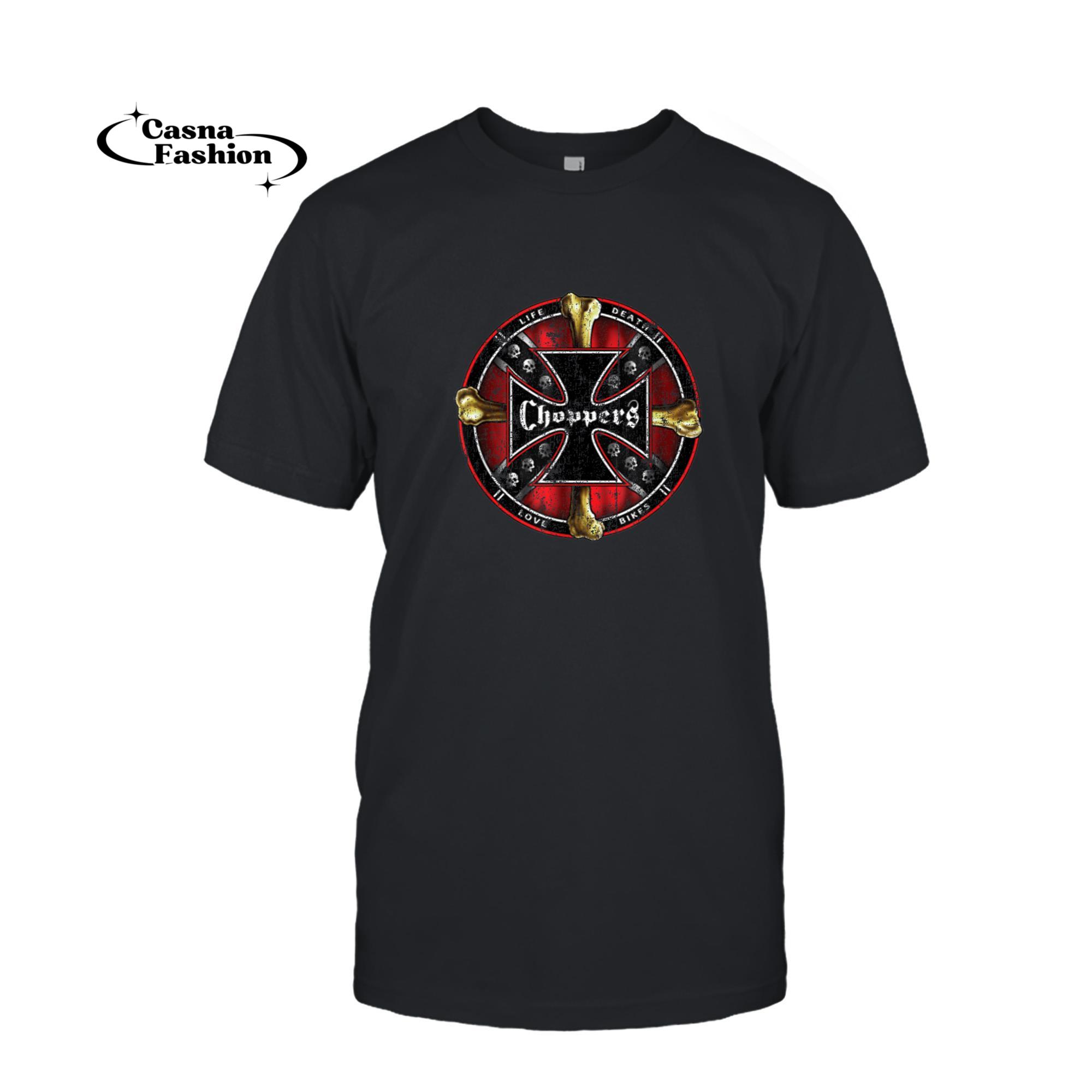 casnafashion_T-shirt_Choppers Iron Cross Life Death Love Skulls Vintage Biker T-Shirt_T-shirt_Black