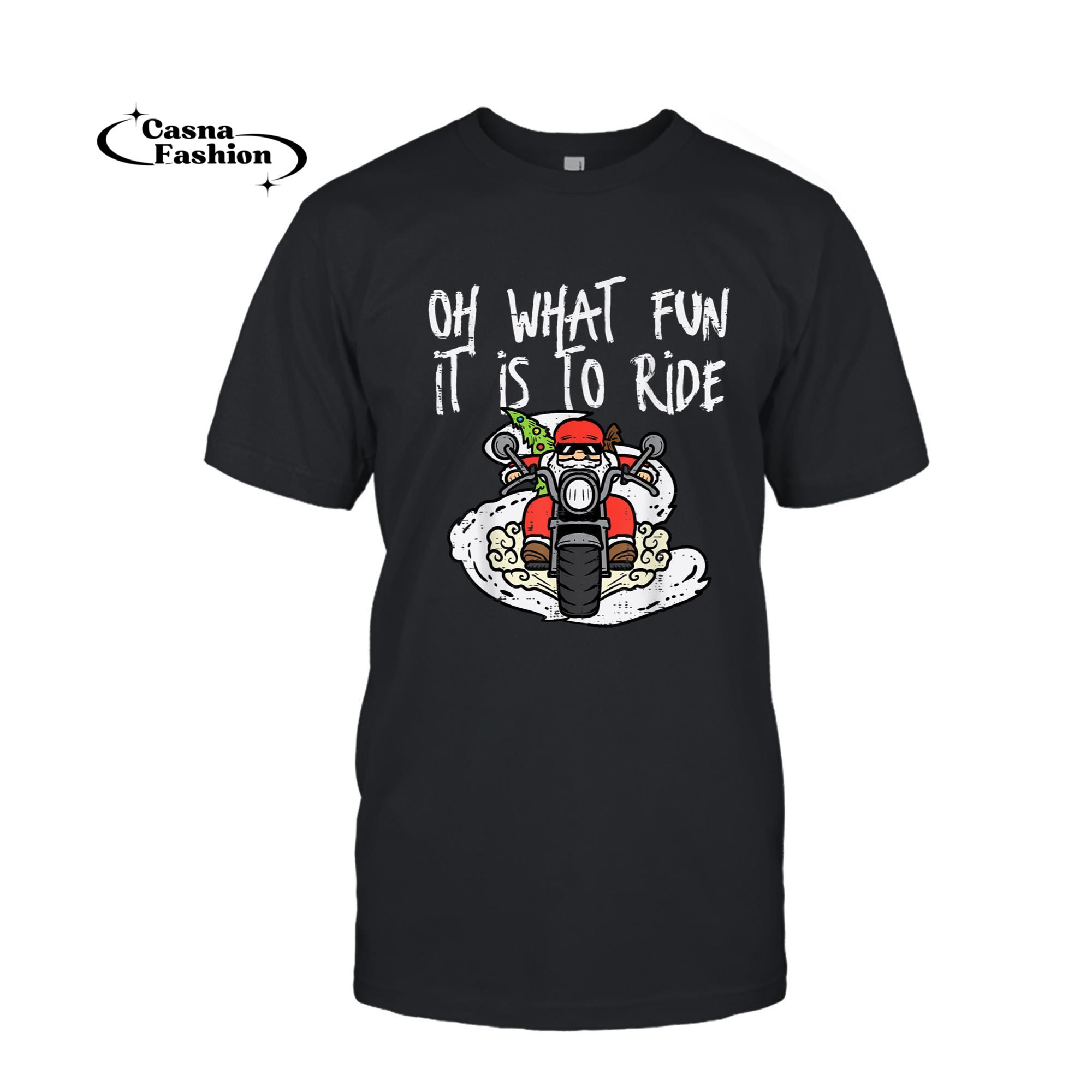 casnafashion_T-shirt_Christmas What Fun Is To Ride Biker Santa Xmas Men Boys Kids T-Shirt_T-shirt_Black