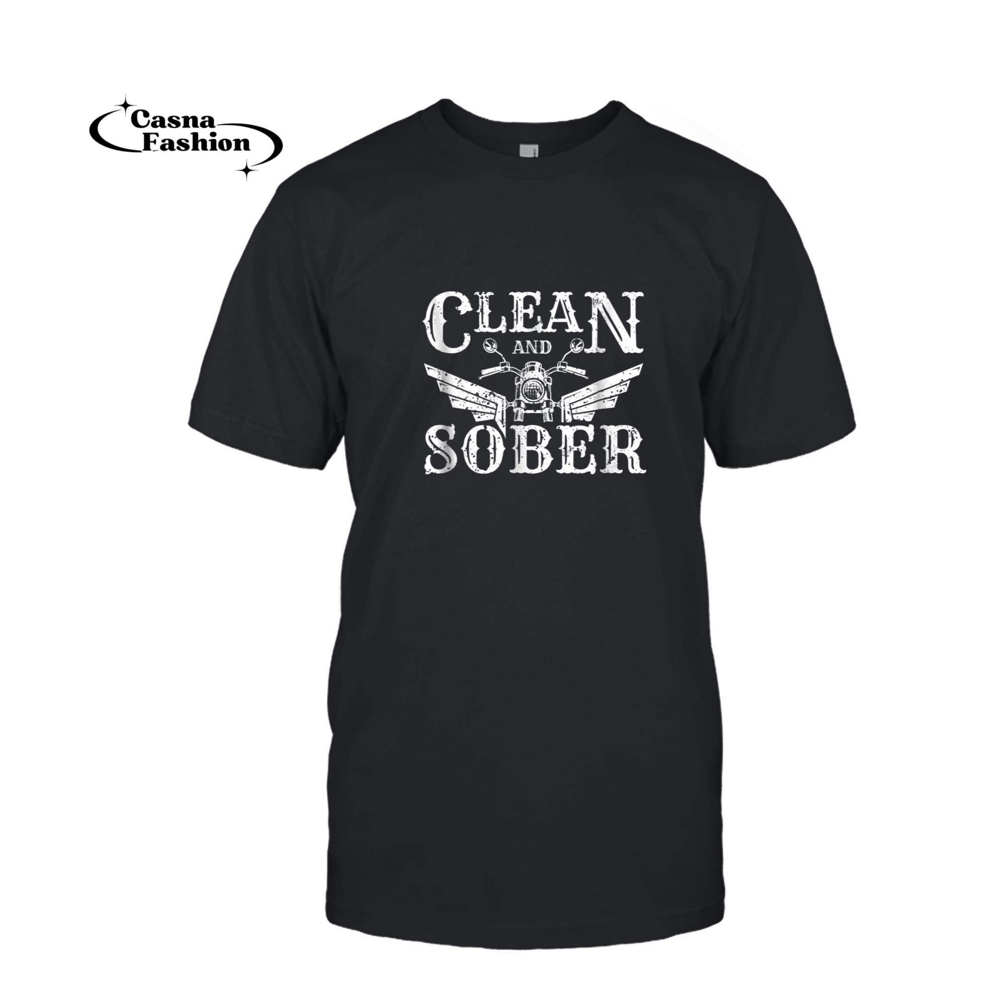 casnafashion_T-shirt_Clean and Sober Biker Vintage Sobriety T-Shirt Motorcycle_T-shirt_Black