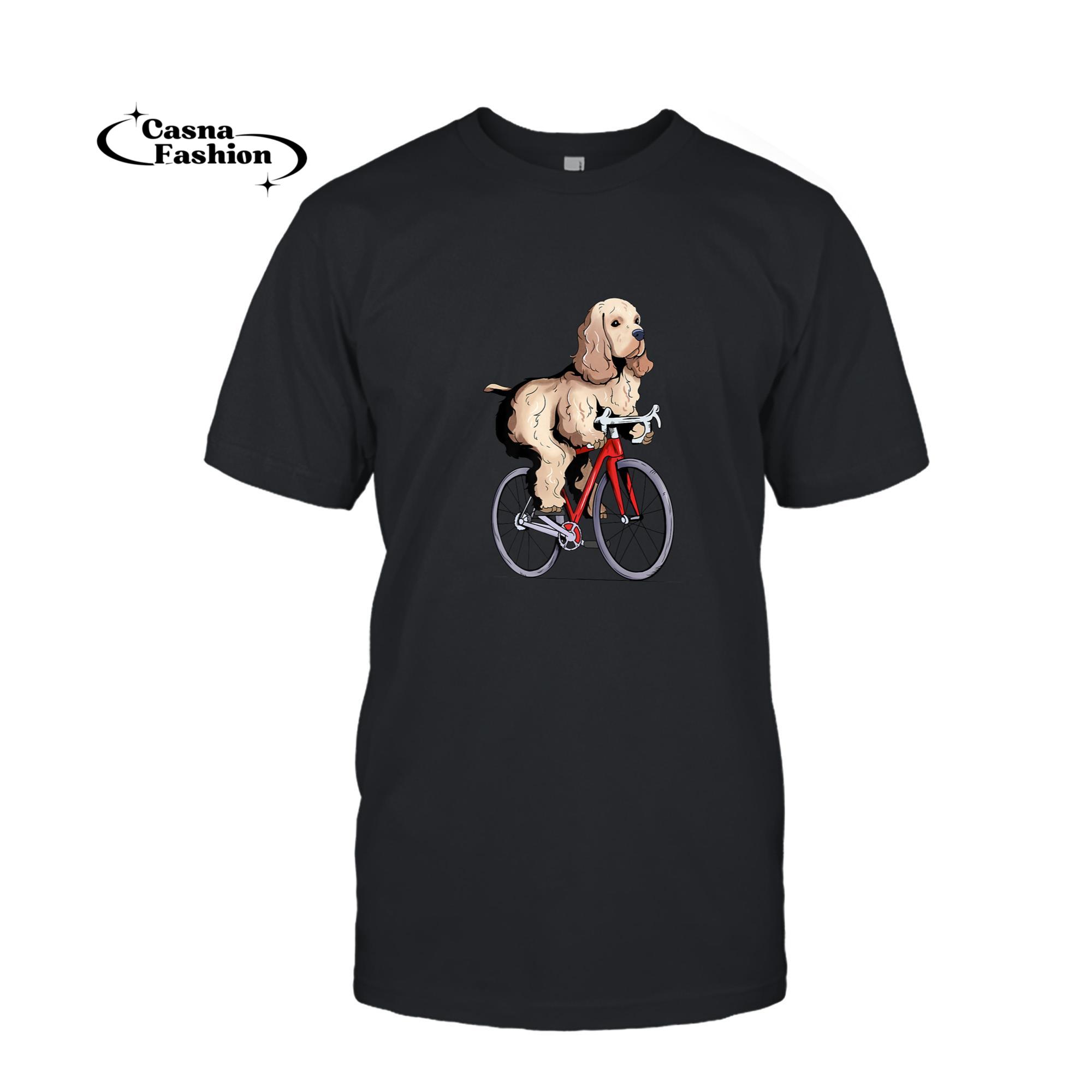 casnafashion_T-shirt_Cocker Spaniel Riding Bicycle Cute Biker Premium T-Shirt_T-shirt_Black