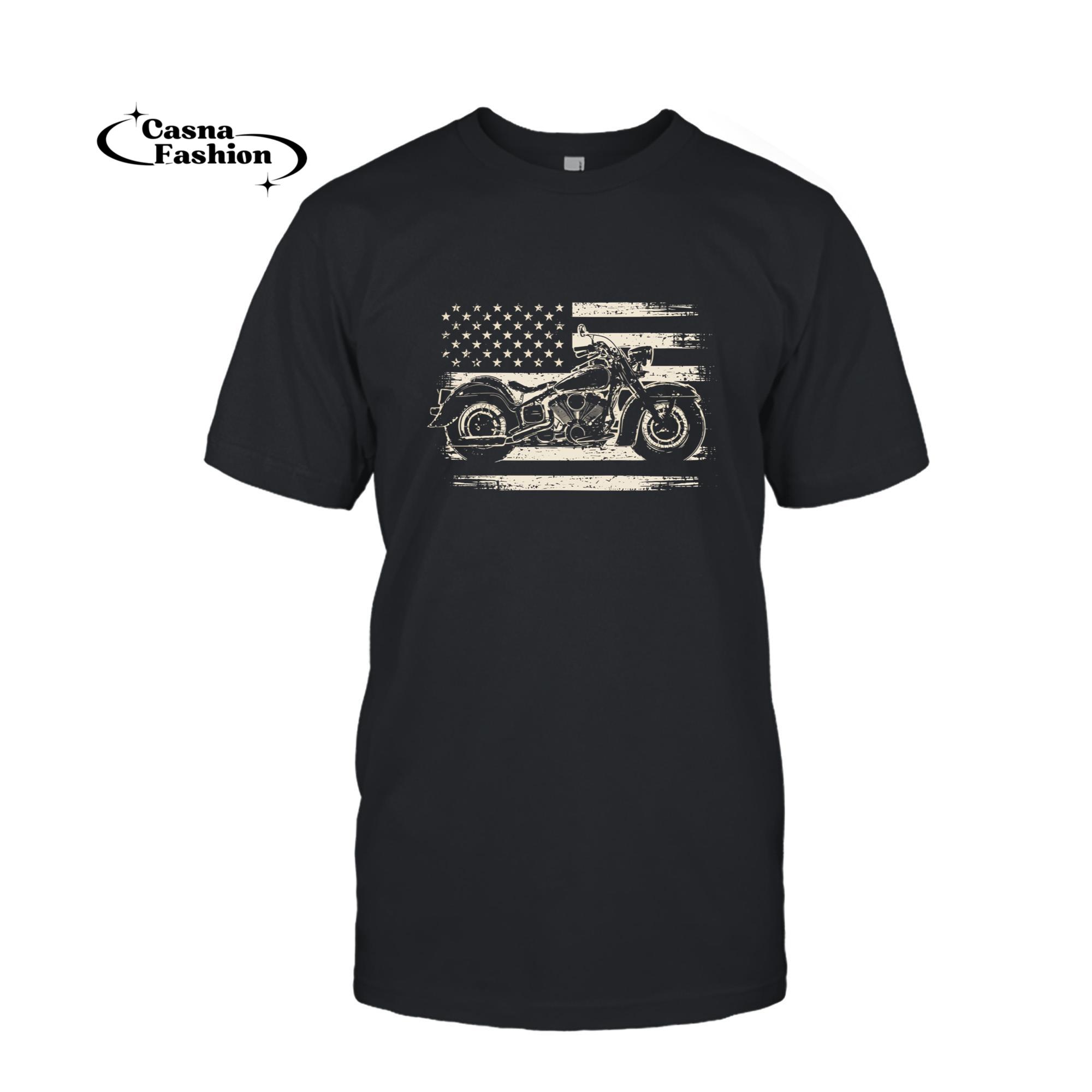 casnafashion_T-shirt_Cool Motorcycle Biker Retro Motorcycle USA Flag Men Rider Long Sleeve T-Shirt_T-shirt_Black