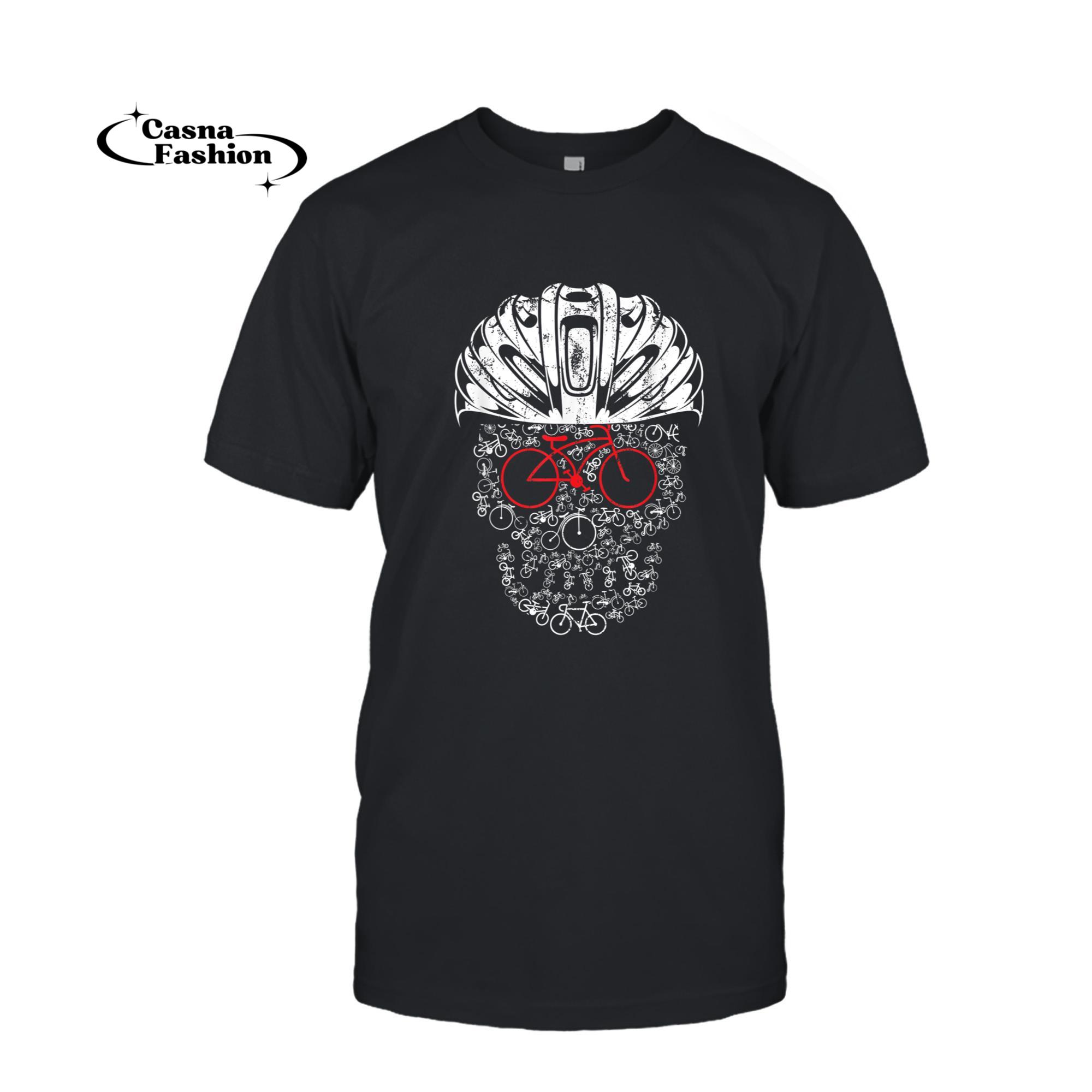 casnafashion_T-shirt_Cycling Helmet Mountain Biker Cyclist Skull Gift Bicycle T-Shirt_T-shirt_Black