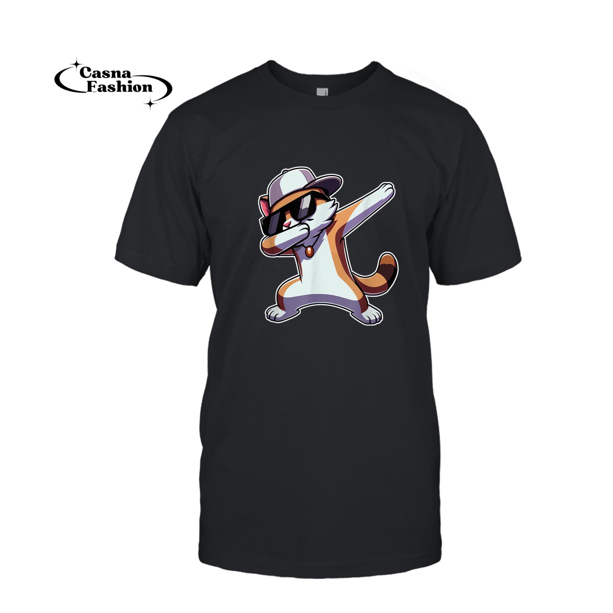 casnafashion_T-shirt_Dabbing Cat Funny Meme Cool Dab Pose Dance Move Feline Lover T-Shirt_T-shirt_Black