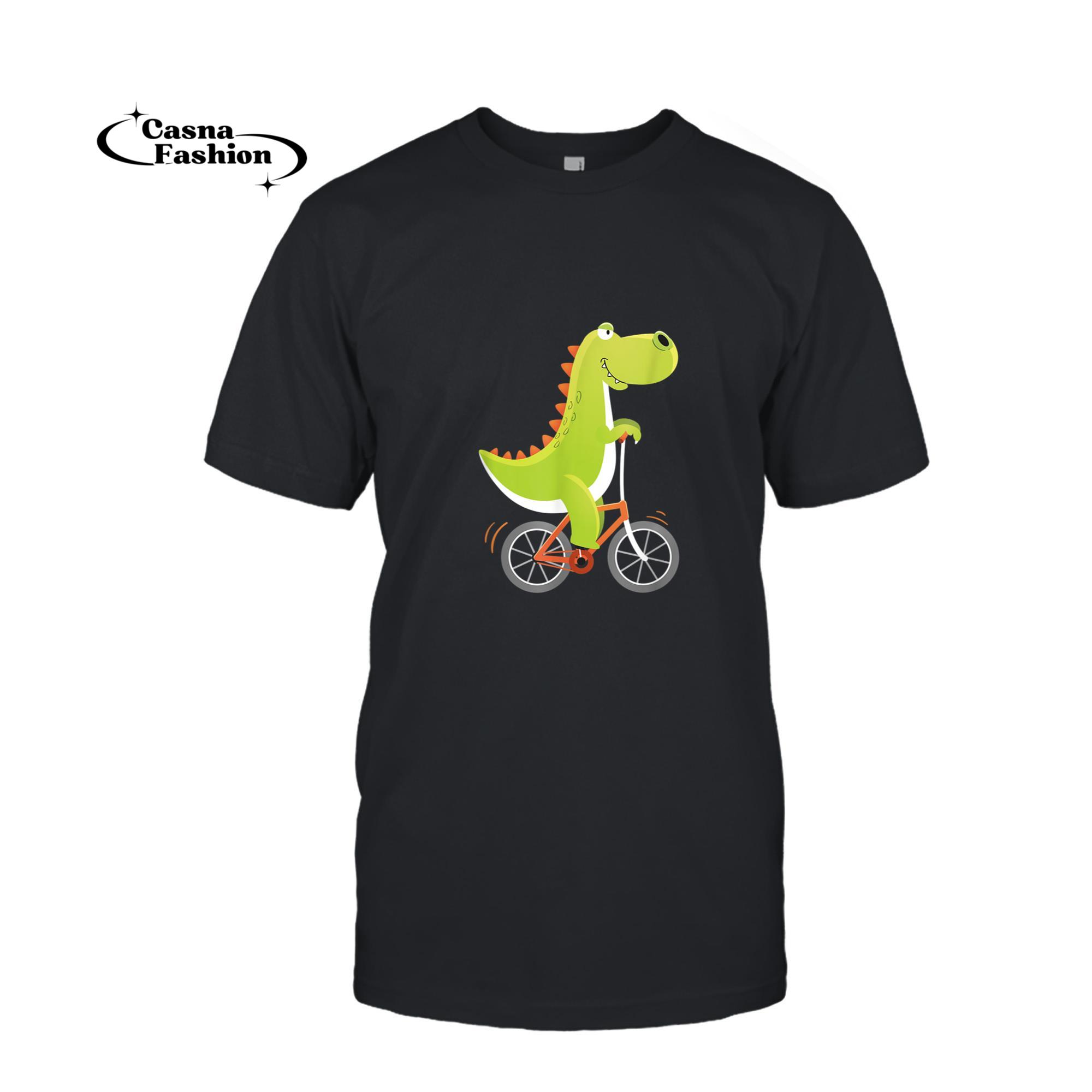 casnafashion_T-shirt_Dinosaur Dino Bike Bicycle Biking Biker Cyclist Cycling Gift T-Shirt_T-shirt_Black