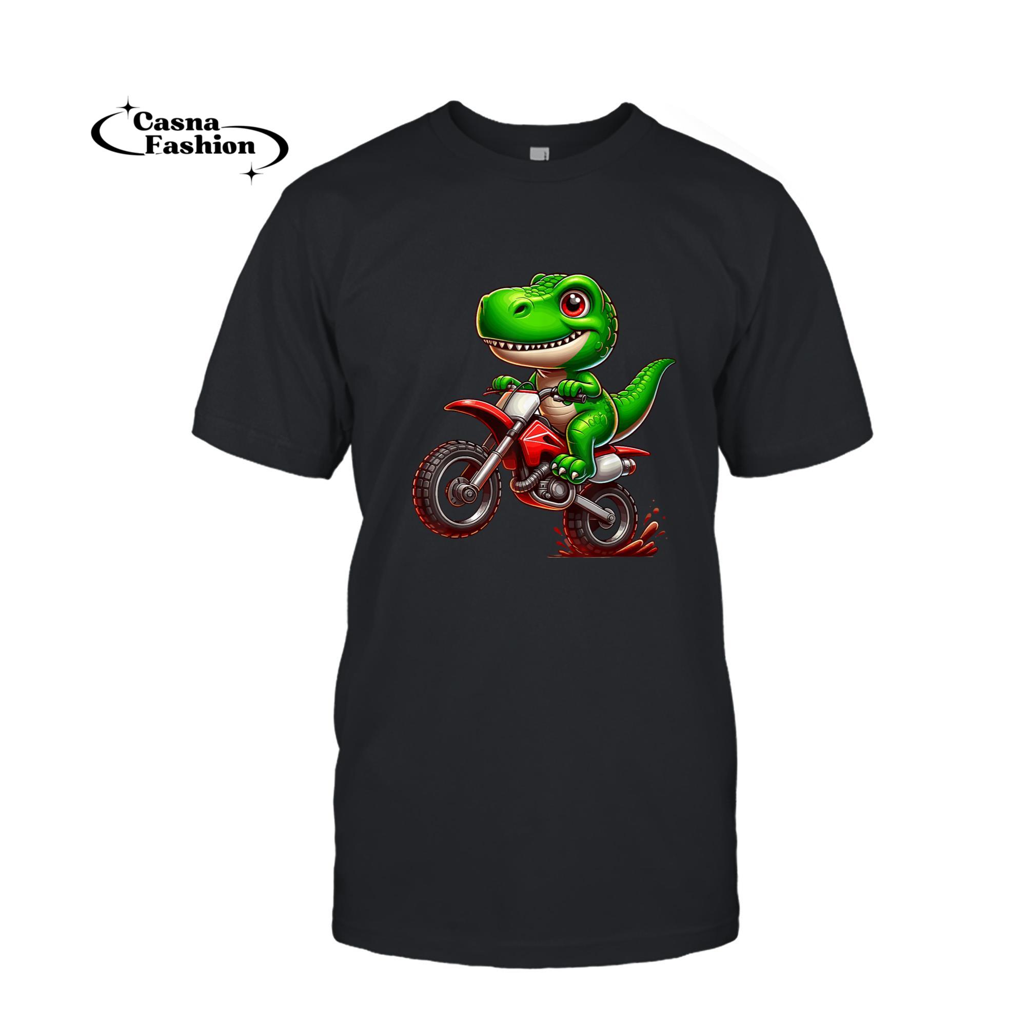 casnafashion_T-shirt_Dirt Bike & Motocross _ Motorcycle Riding For Boys, Dinosaur T-Shirt_T-shirt_Black