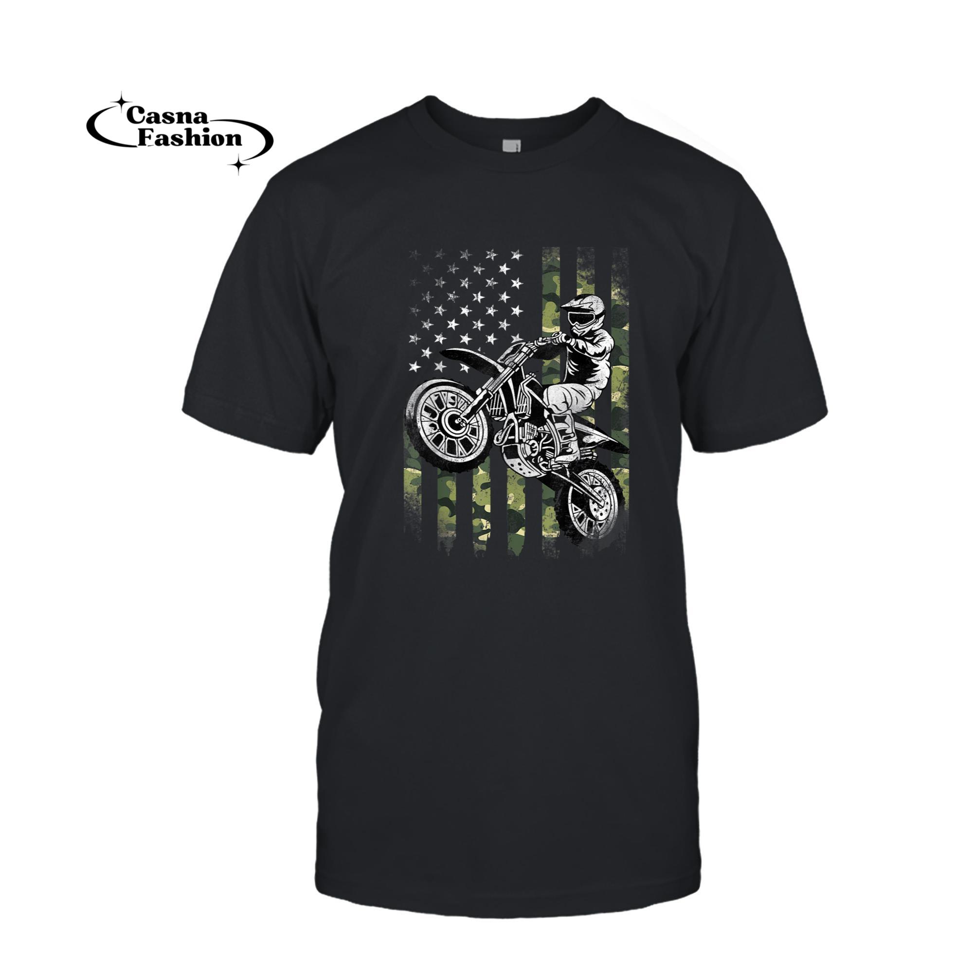 casnafashion_T-shirt_Dirt Bike American Camo Flag Motocross Dirtbike Biker T-Shirt_T-shirt_Black