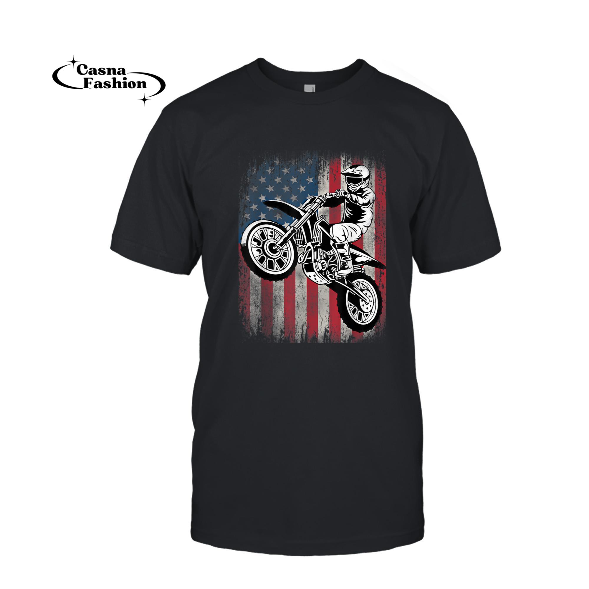 casnafashion_T-shirt_Dirt Bike American Flag Motocross Dirtbike Biker Men Boys T-Shirt_T-shirt_Black